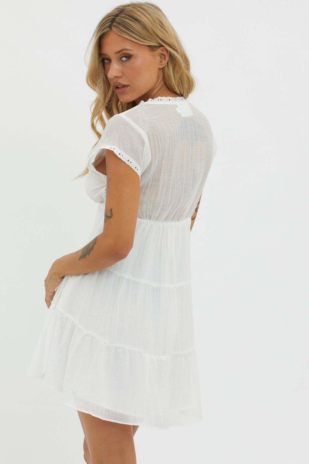 Azura Scalloped Lace Mini Dress White by Selfie Leslie