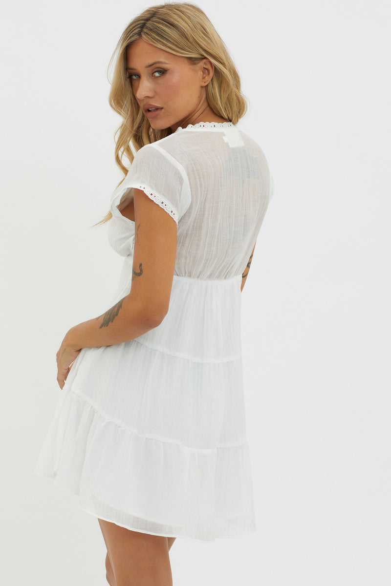 scalloped lace mini dress
