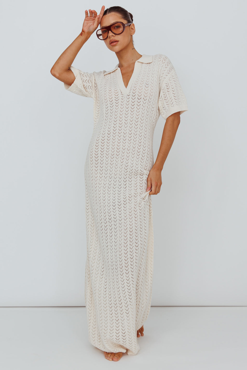 white strapless crochet maxi dress Crochet Mykonos Dress XSmall / Black