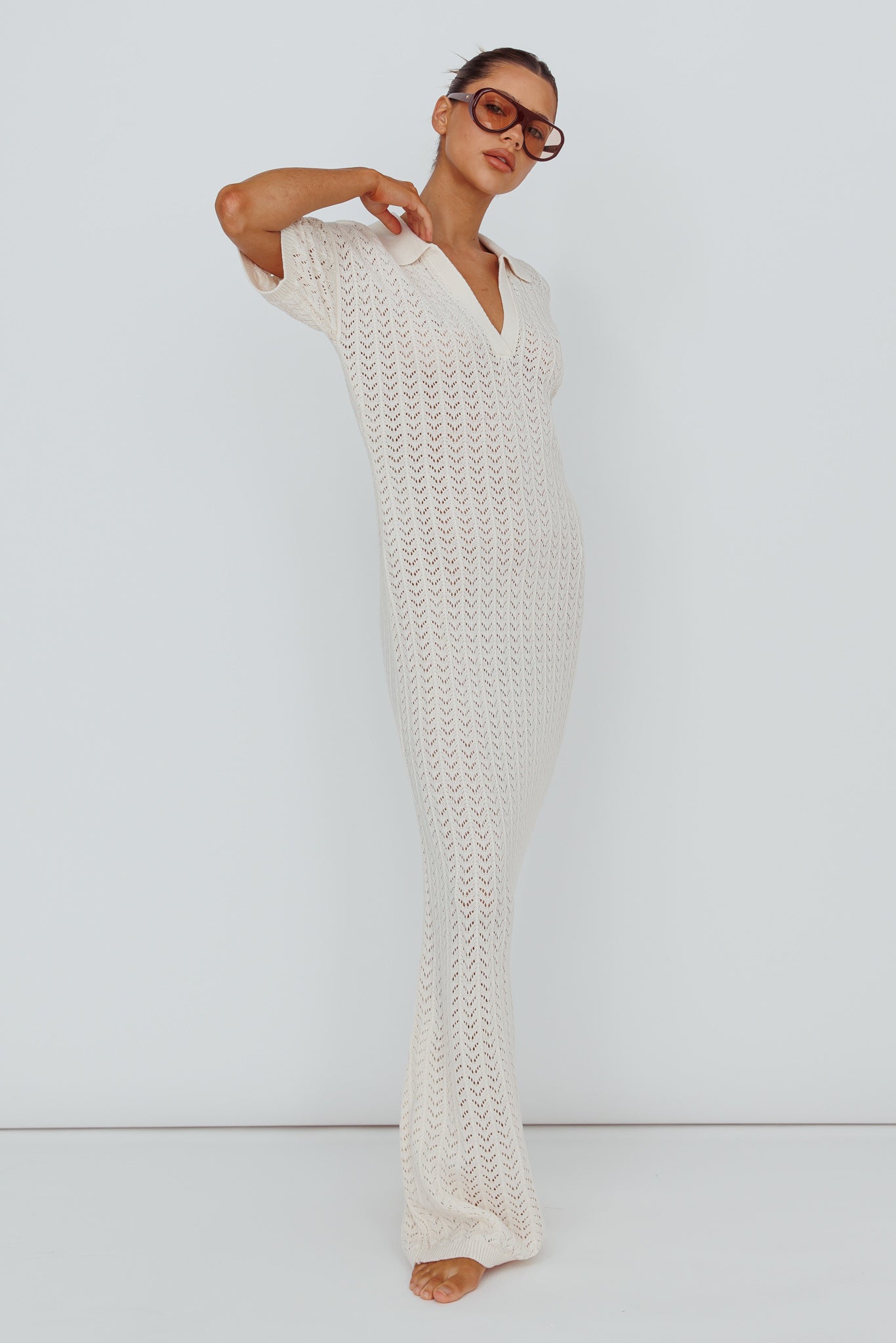 Clearwater Crochet Short Sleeve Maxi Dress White by Selfie Leslie