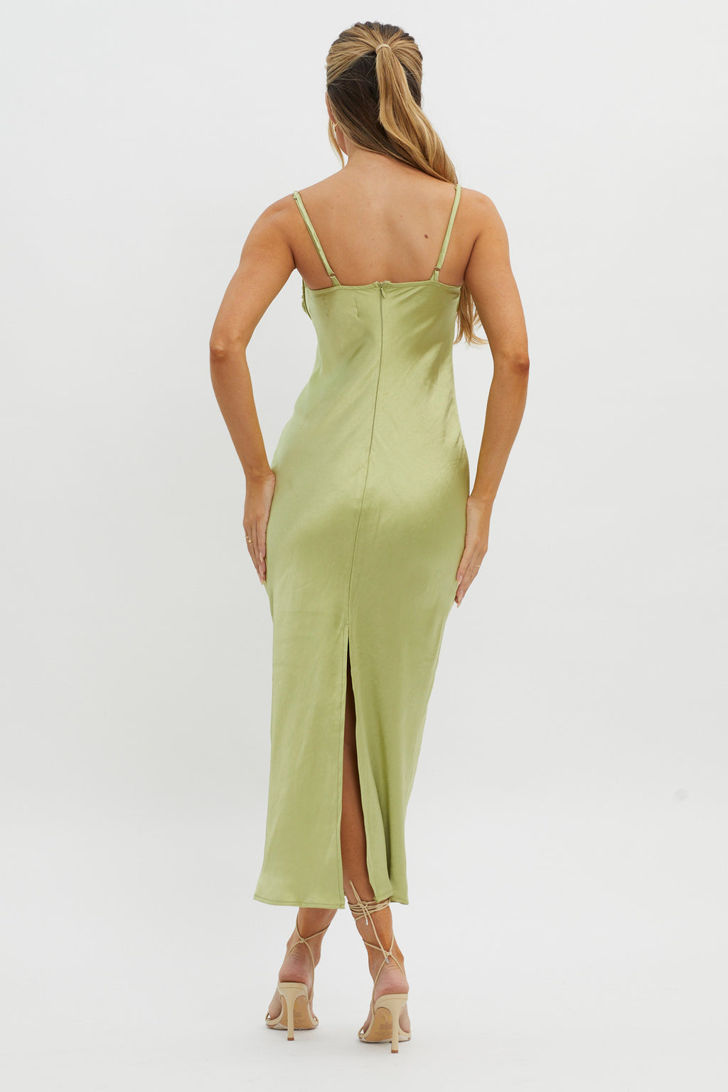 Fortune Lace Trim Bust Tie Midi Dress Lime by Selfie Leslie