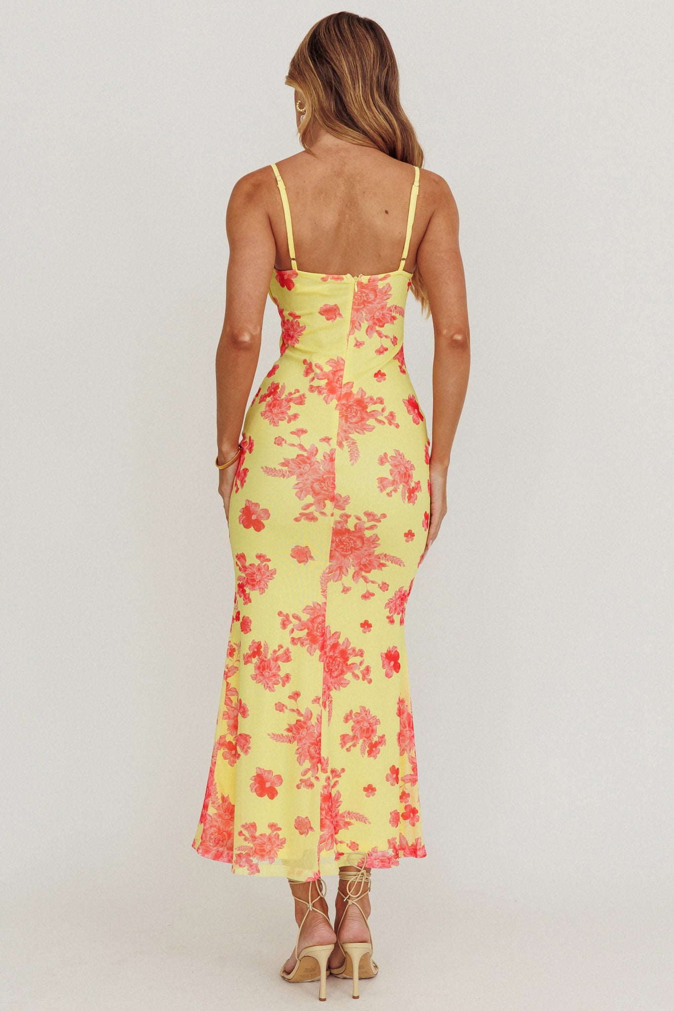 Fortune Mesh Floral Midi Dress Pink/Yellow by Selfie Leslie