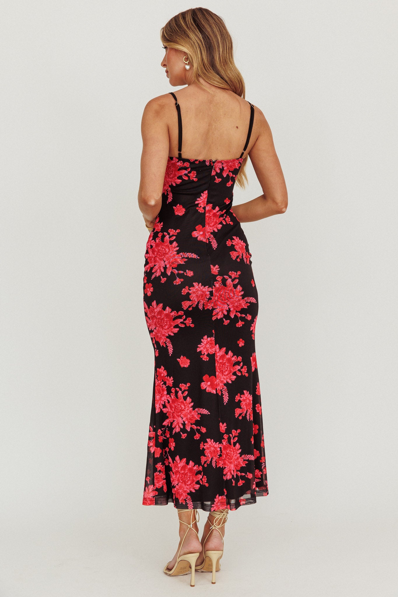 Fortune Lace Trim Mesh Midi Dress Black by Selfie Leslie
