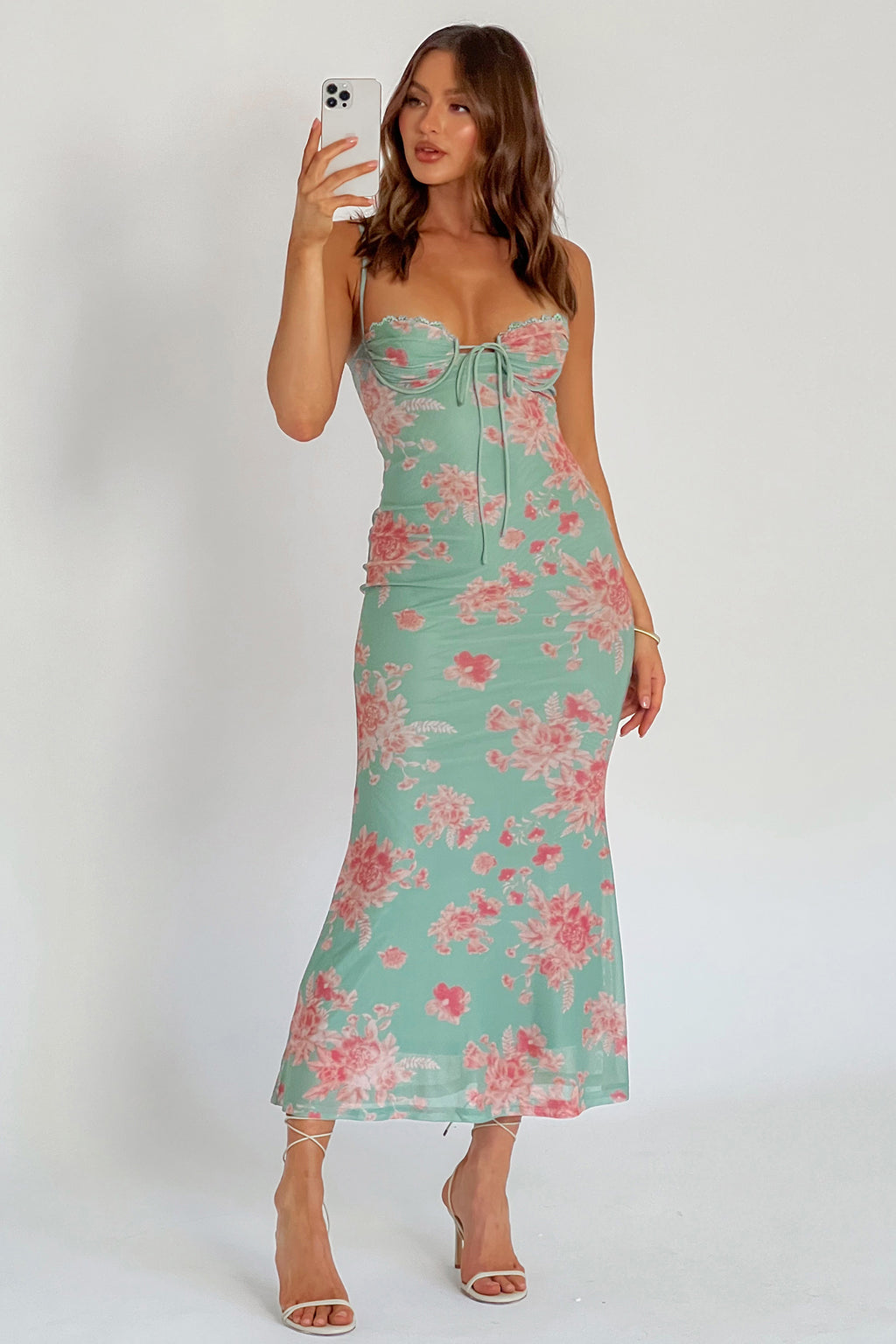 Fortune Lace Trim Mesh Midi Dress Green by Selfie Leslie