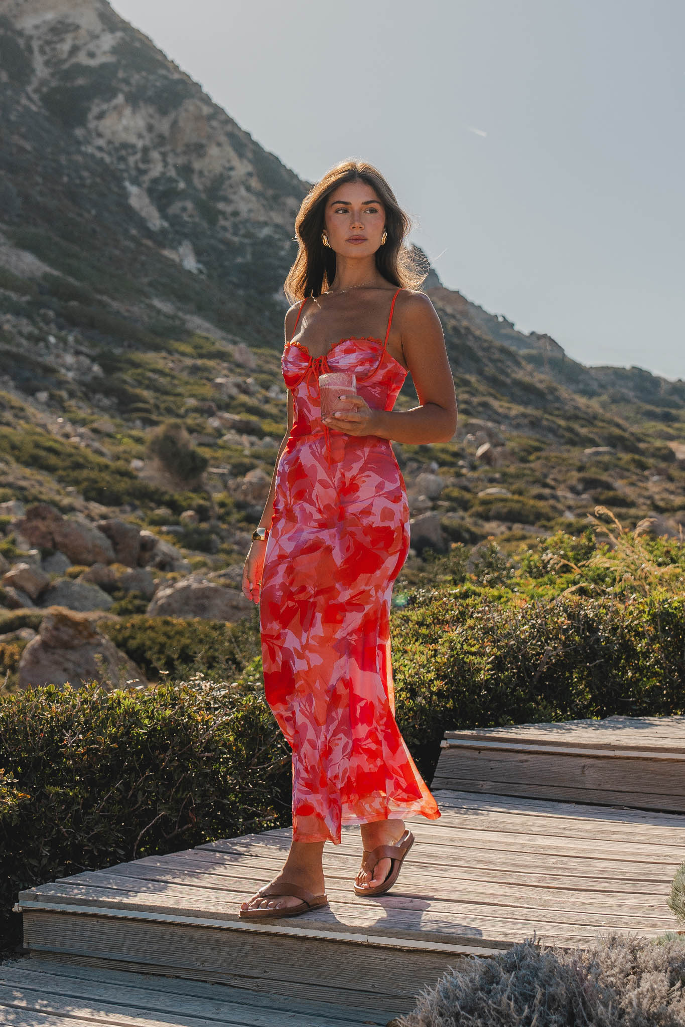 Fortune Lace Trim Mesh Midi Dress Orange by Selfie Leslie