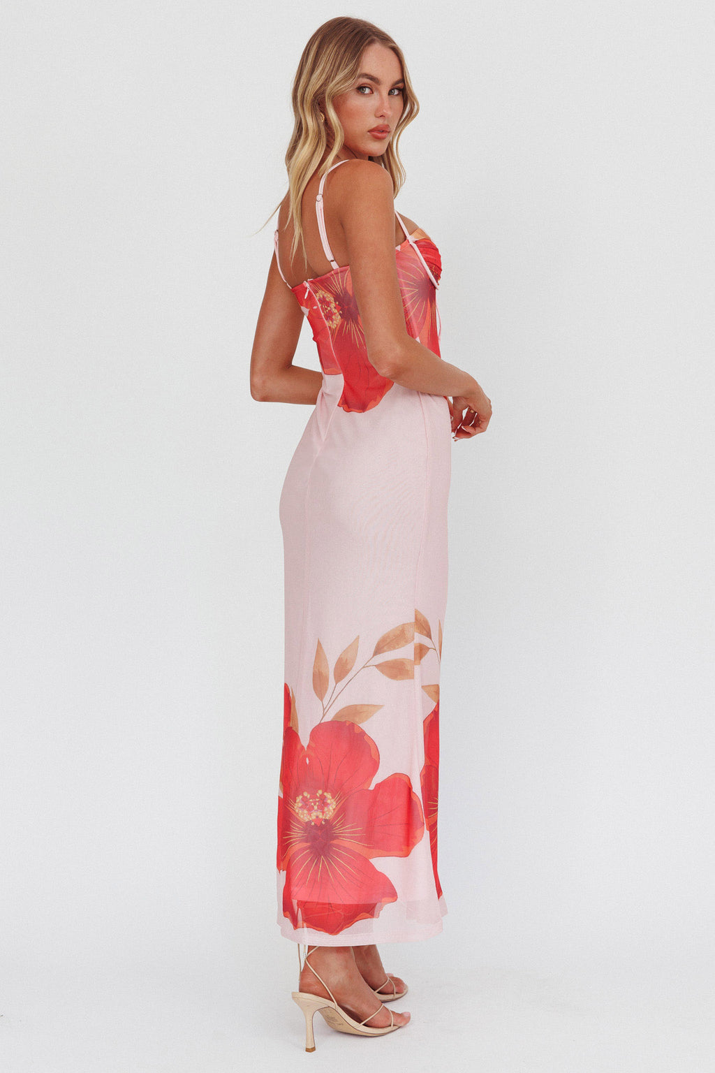 Fortune Bust Tie Maxi Dress Hibiscus Pink by Selfie Leslie