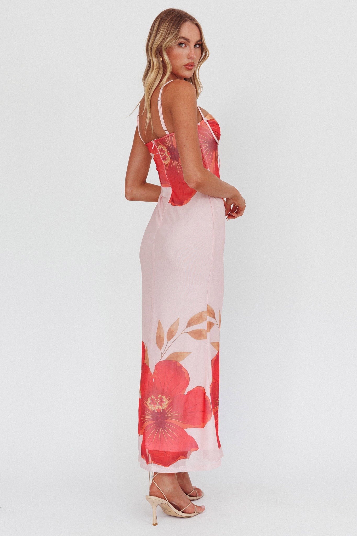 Fortune Bust Tie Maxi Dress Hibiscus Pink by Selfie Leslie