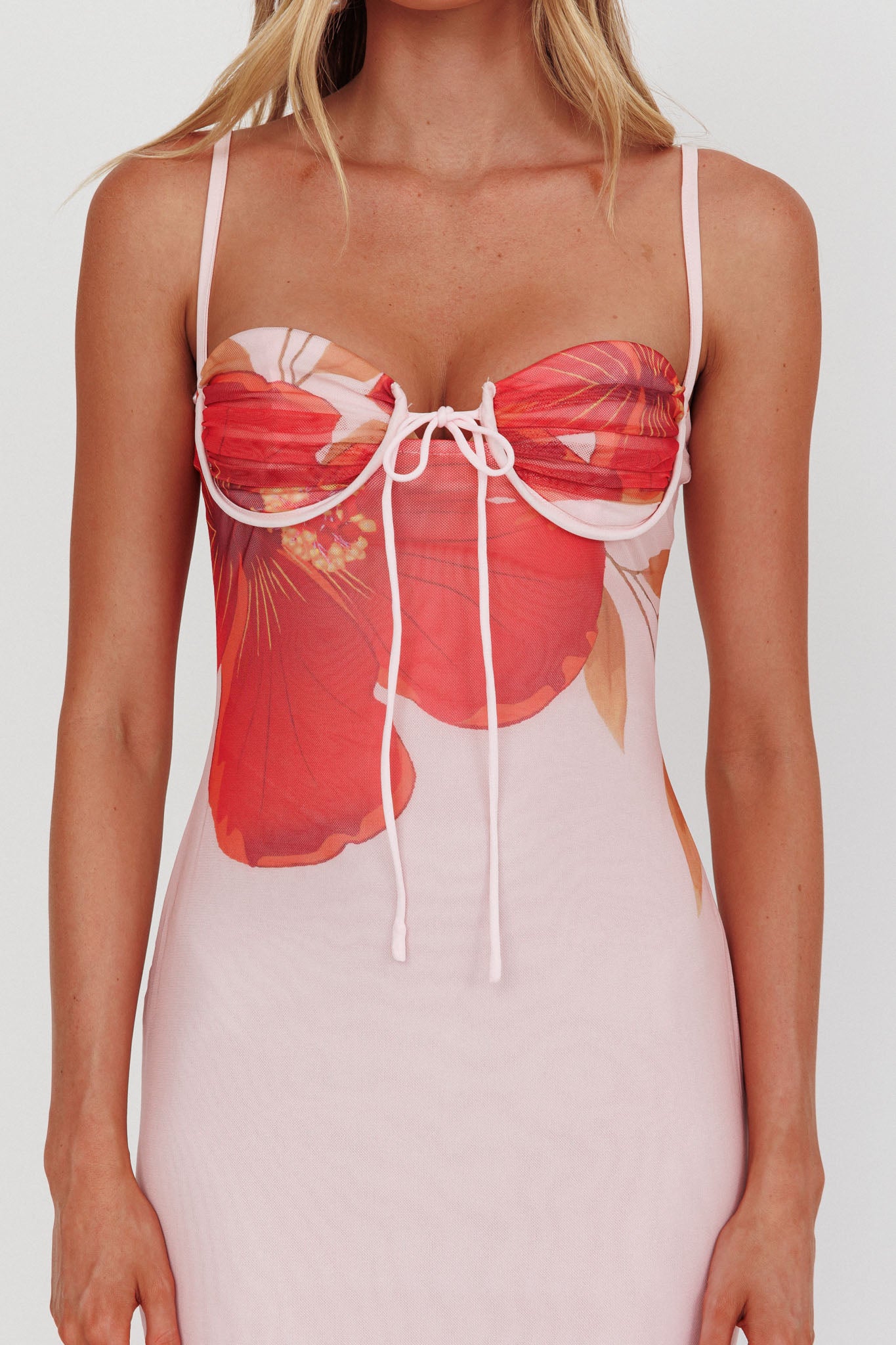 Fortune Bust Tie Maxi Dress Hibiscus Pink by Selfie Leslie