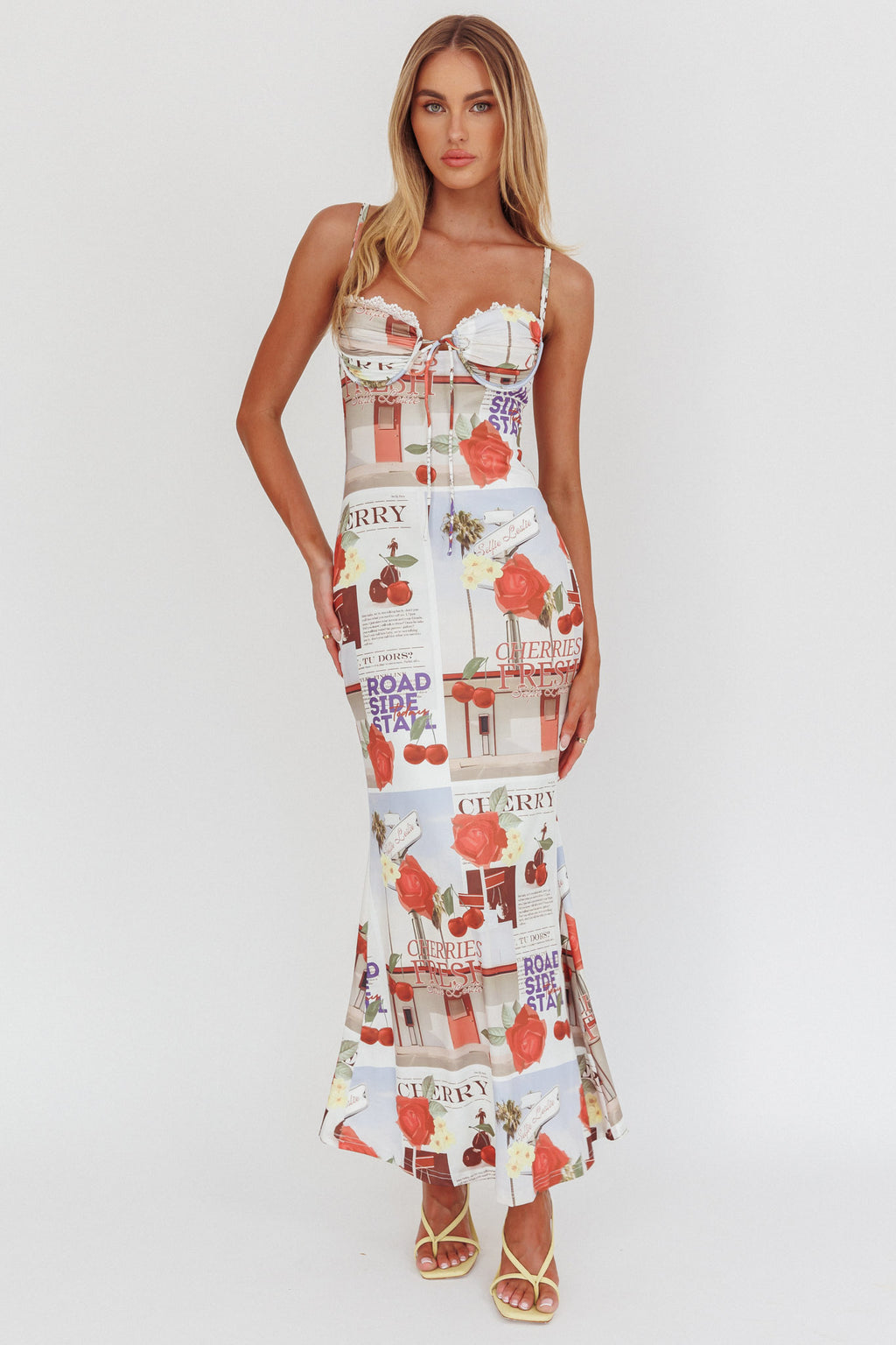 Fortune Bust Tie Maxi Dress Print Cherry by Selfie Leslie