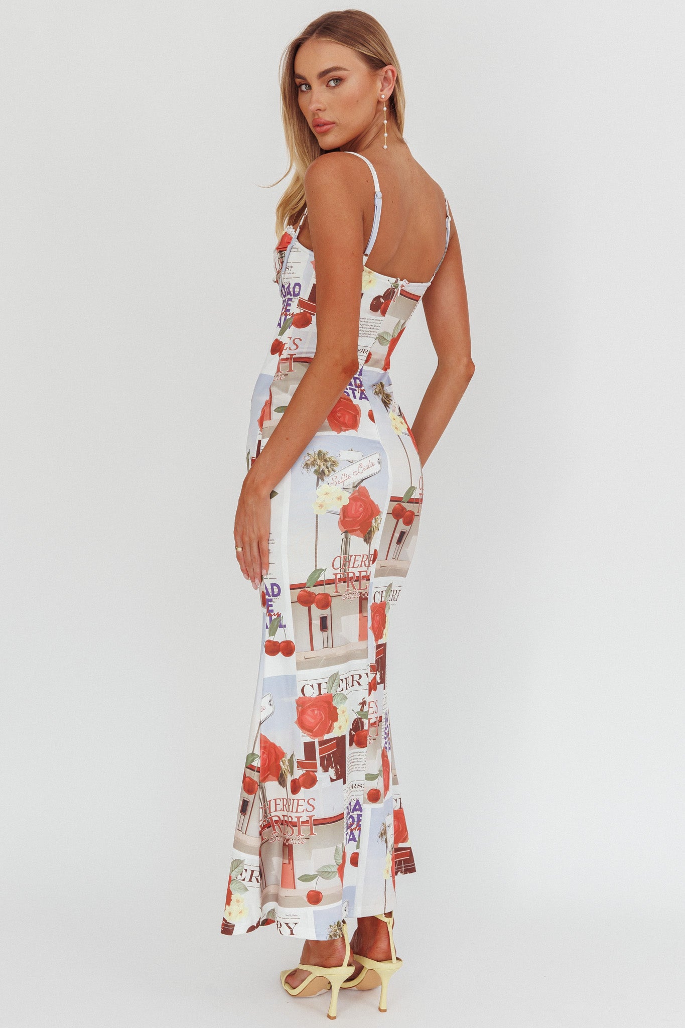 Fortune Bust Tie Maxi Dress Print Cherry by Selfie Leslie