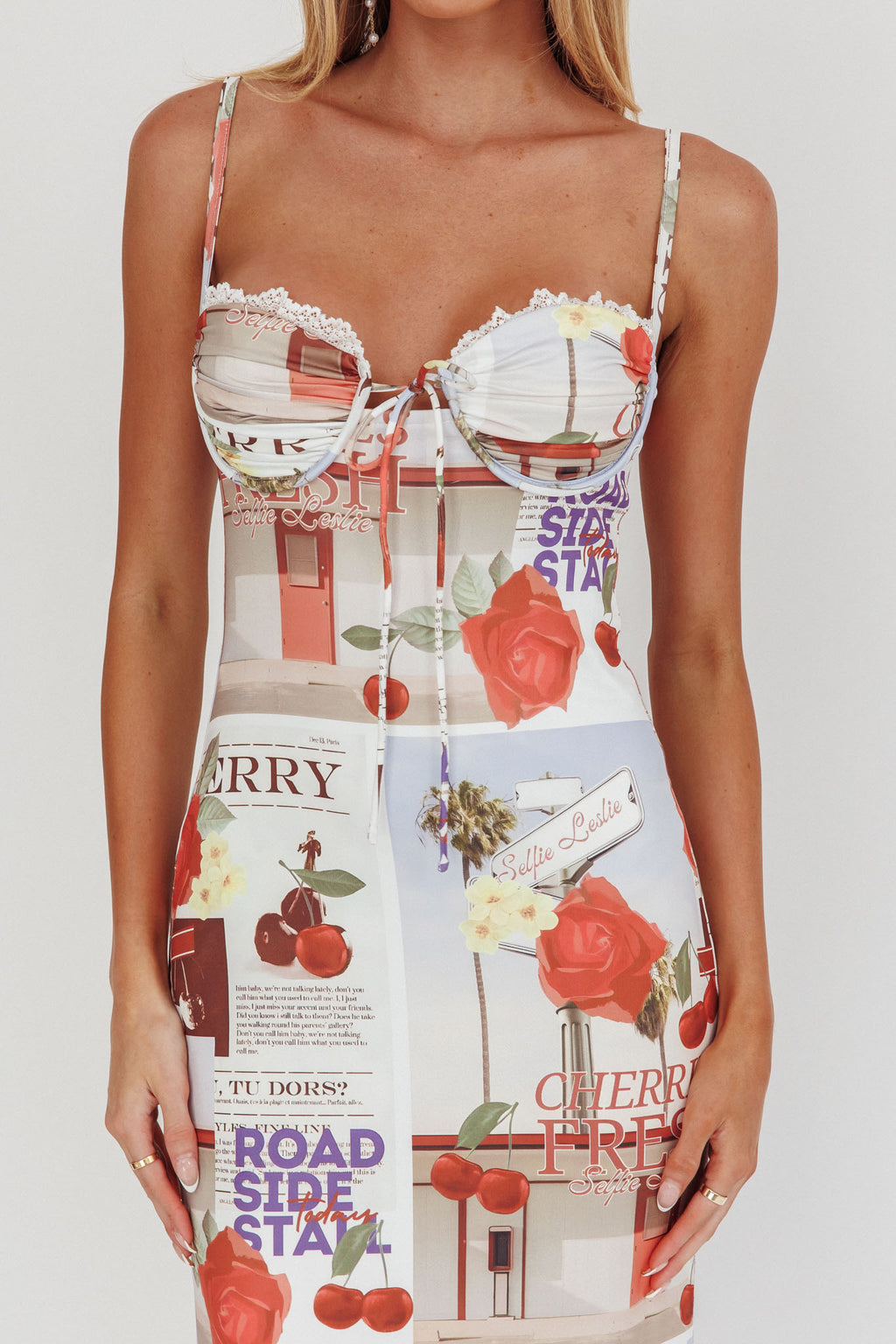 Fortune Bust Tie Maxi Dress Print Cherry by Selfie Leslie