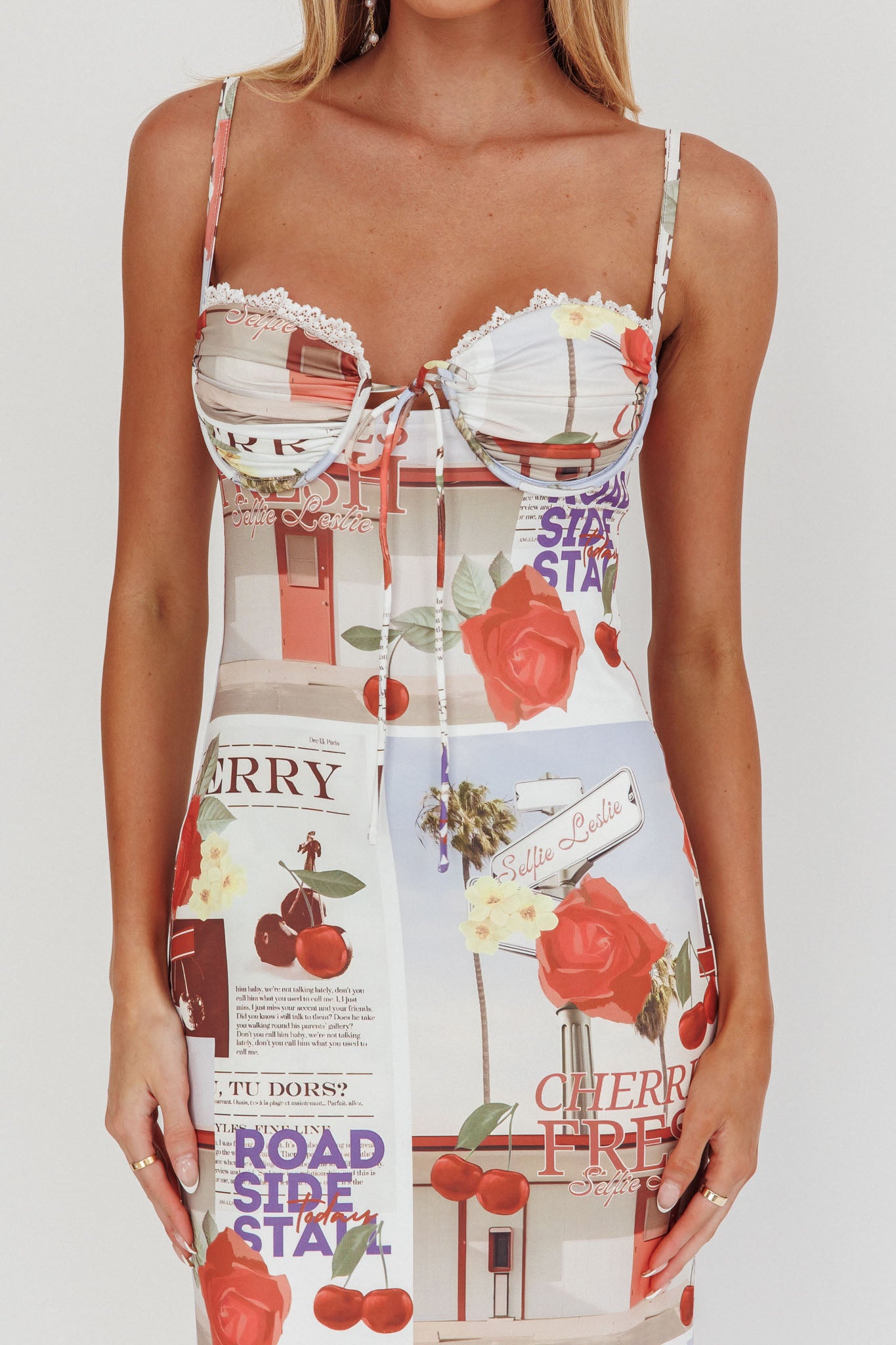 Fortune Bust Tie Maxi Dress Print Cherry by Selfie Leslie
