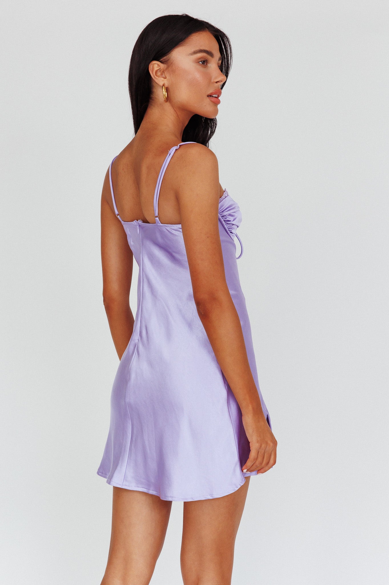 Fortune Lace Trim Bust Tie Mini Dress Lilac Fortune Lace Trim Bust Tie Mini Dress Lilac