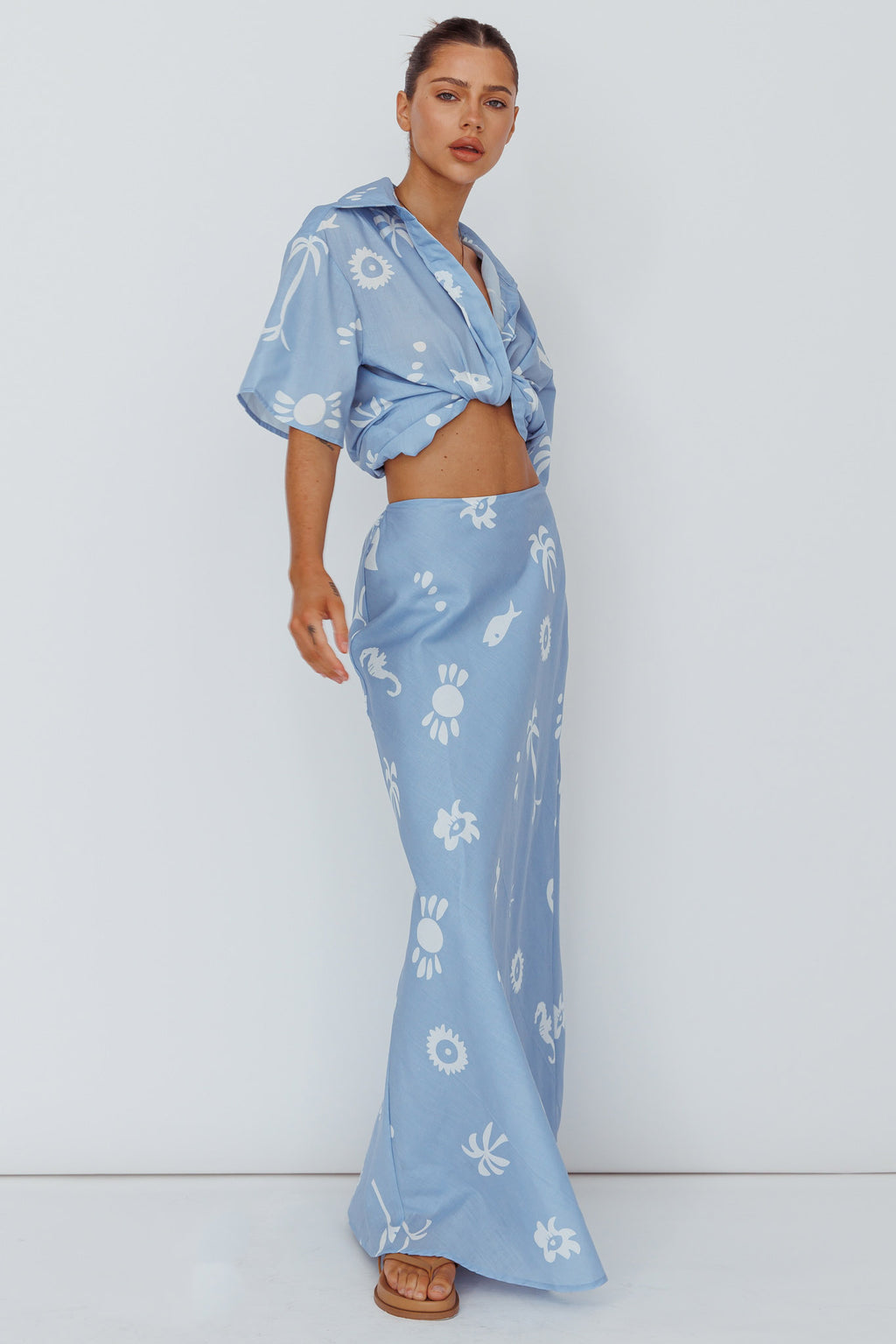 Light Aura Maxi Skirt Print Blue White by Selfie Leslie
