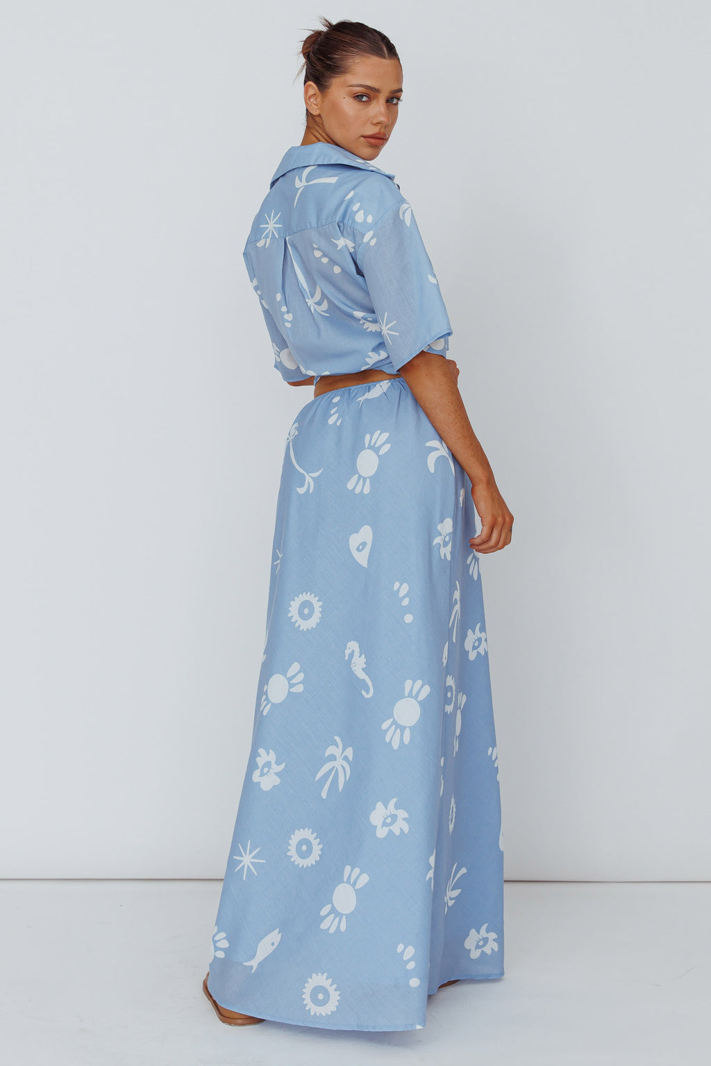 Light Aura Maxi Skirt Print Blue White by Selfie Leslie