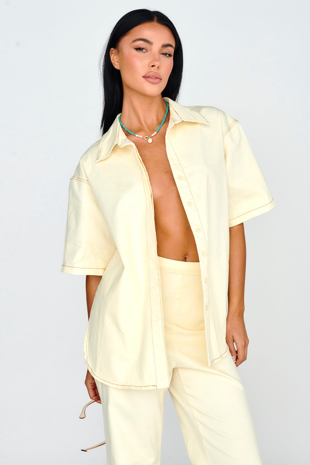 Light Aura Button Up Shirt Buttermilk by Selfie Leslie