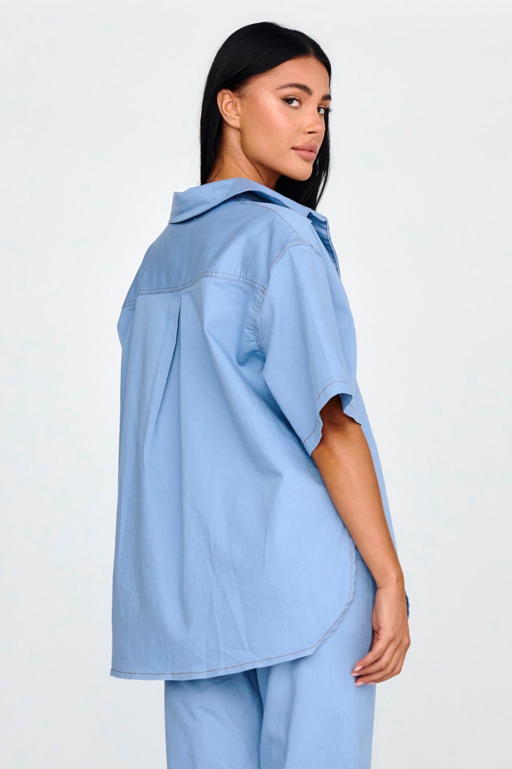 Light Aura Button Up Shirt Denim Blue by Selfie Leslie