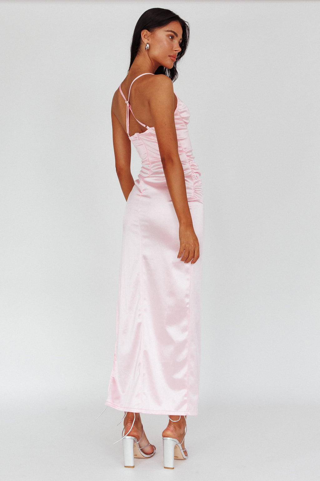 Cierra Thigh Split Maxi Dress Baby Pink by Selfie Leslie