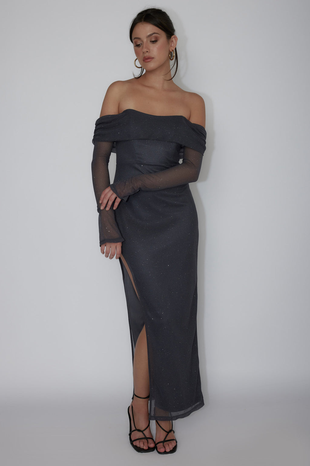 Martinez Off-Shoulder Midi Dress Slate Blue by Selfie Leslie