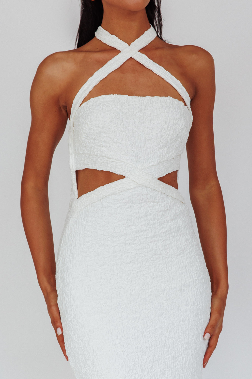 Zadriana Halterneck Textured Midi Dress White by Selfie Leslie