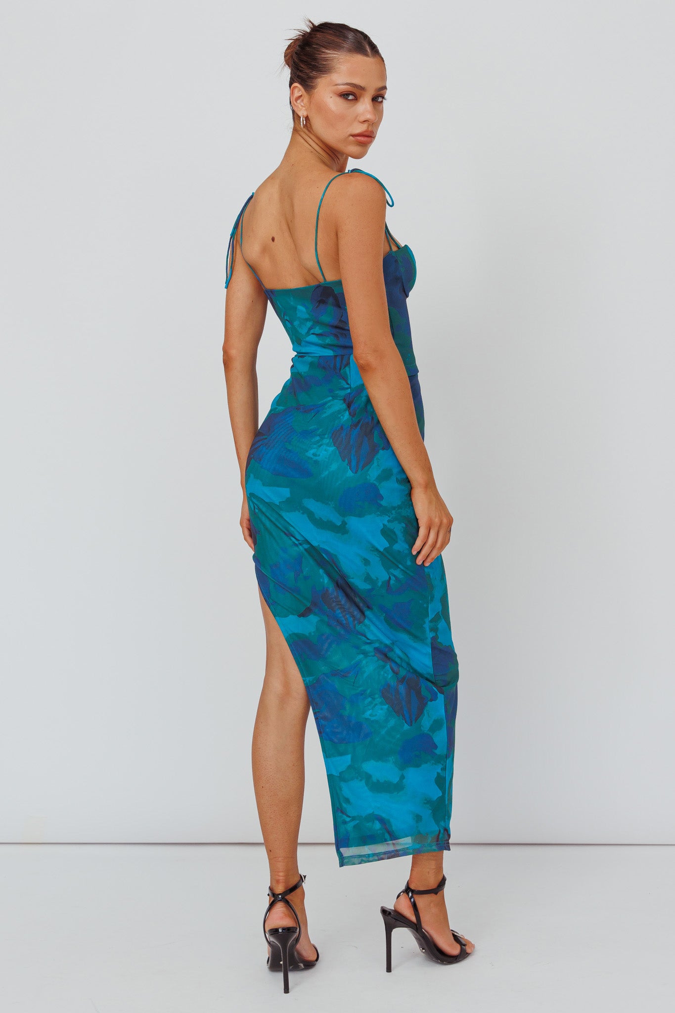 Gabrielle Laced Bodice Midi Dress Floral Green by Selfie Leslie