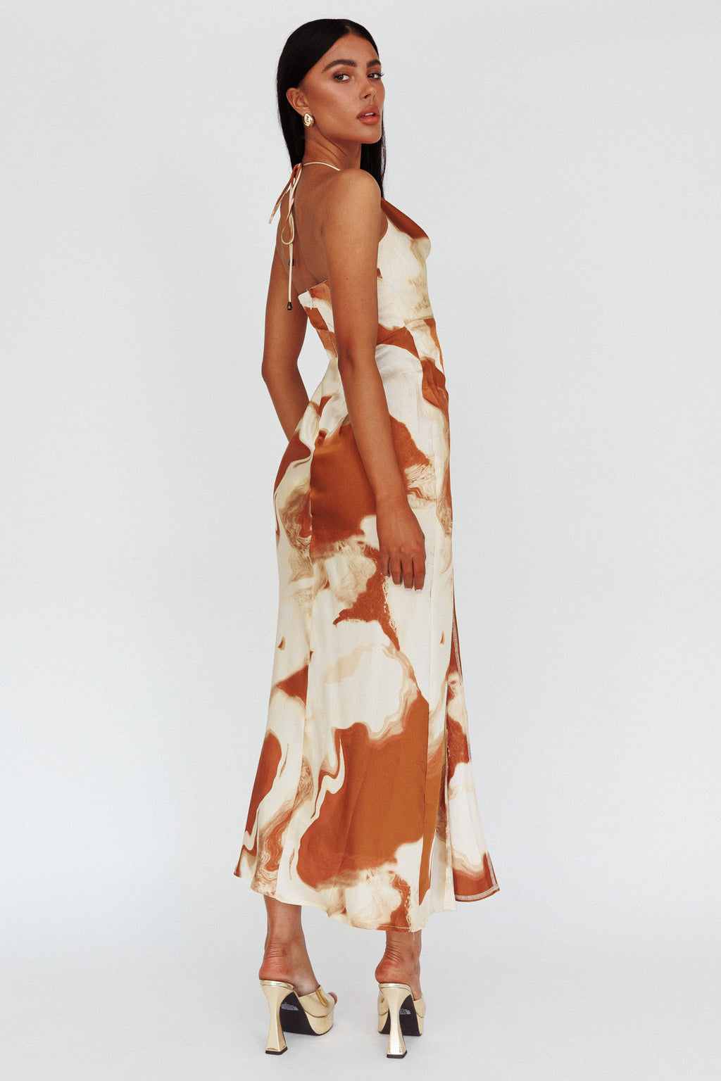 Marcello Cowl Halterneck Midi Dress Marble Brown by Selfie Leslie