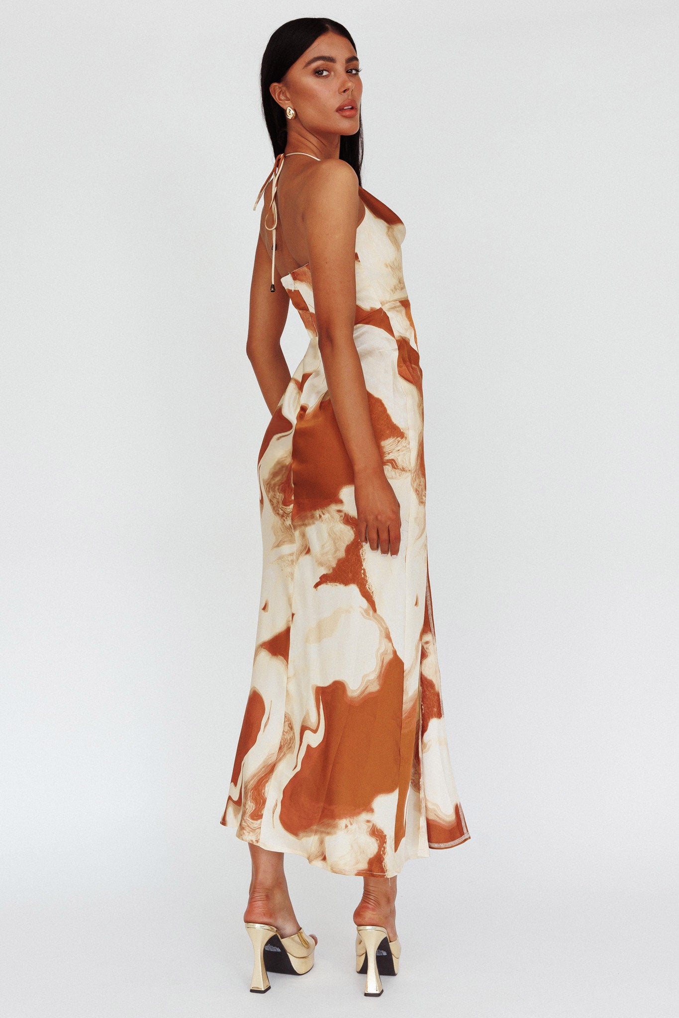 Marcello Cowl Halterneck Midi Dress Marble Brown by Selfie Leslie