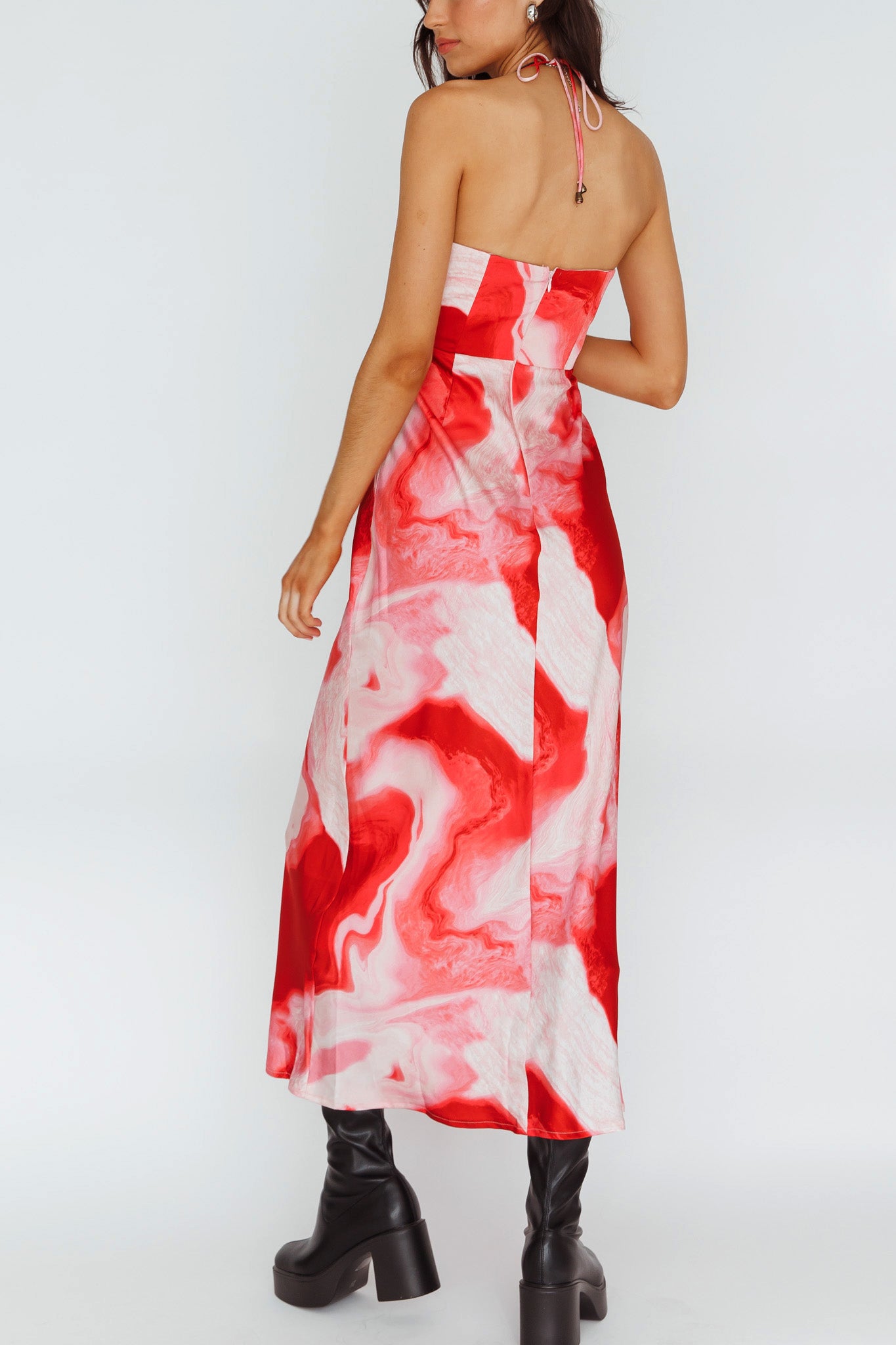 Marcello Cowl Halterneck Midi Dress Marble Red by Selfie Leslie