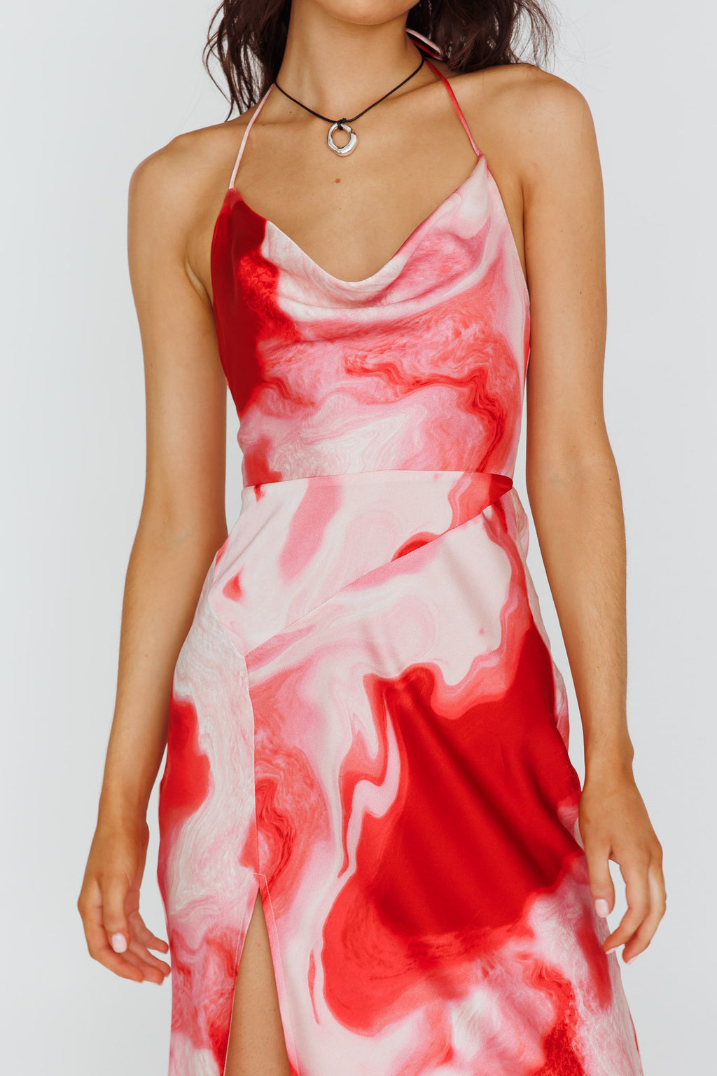 Marcello Cowl Halterneck Midi Dress Marble Red by Selfie Leslie