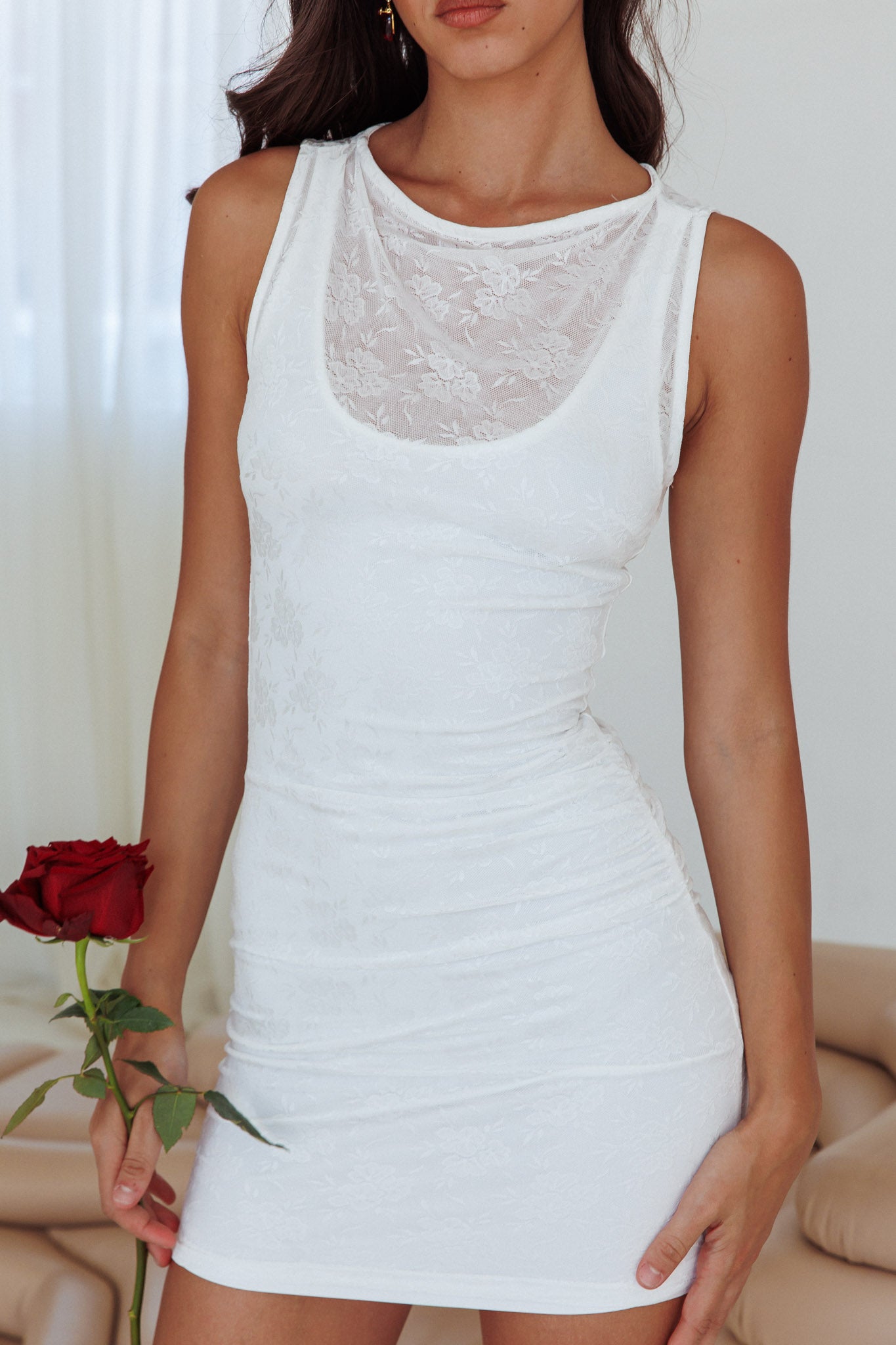 Agyness Lace Mini Dress Off White by Selfie Leslie