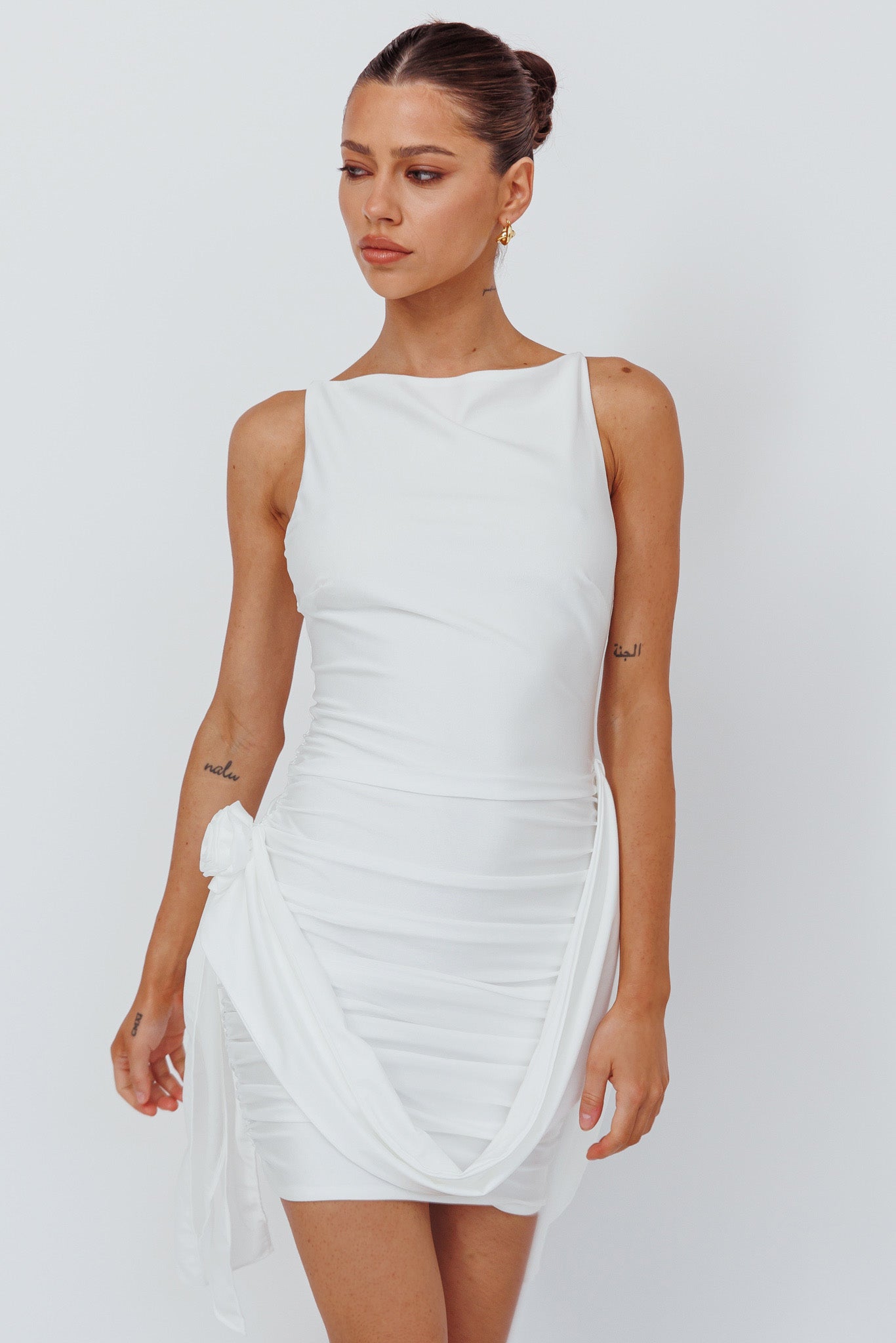 Shop the Agyness Rose Sash Feature Mini Dress White