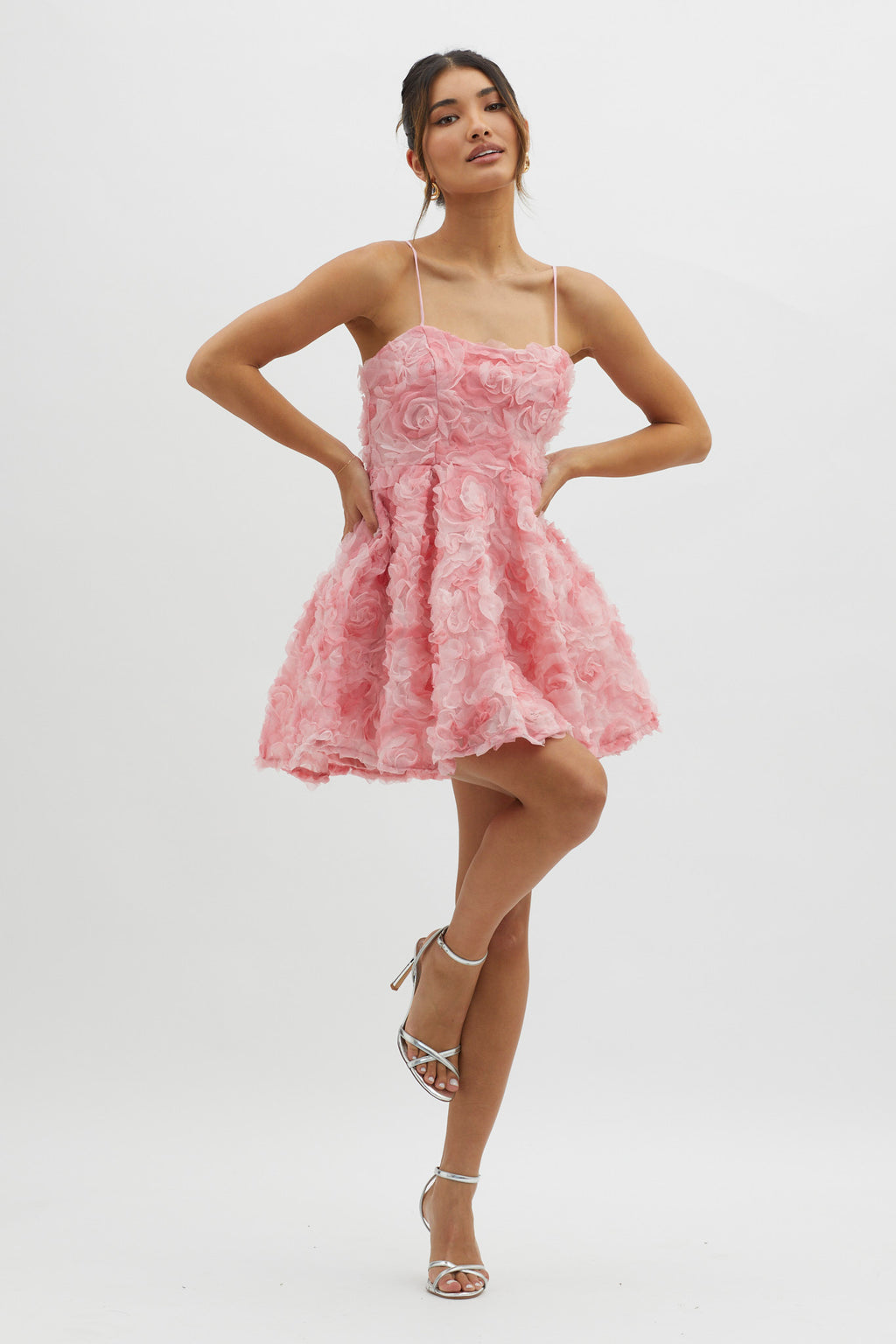 Mariela Floral Embellished Mini Dress Pink by Selfie Leslie