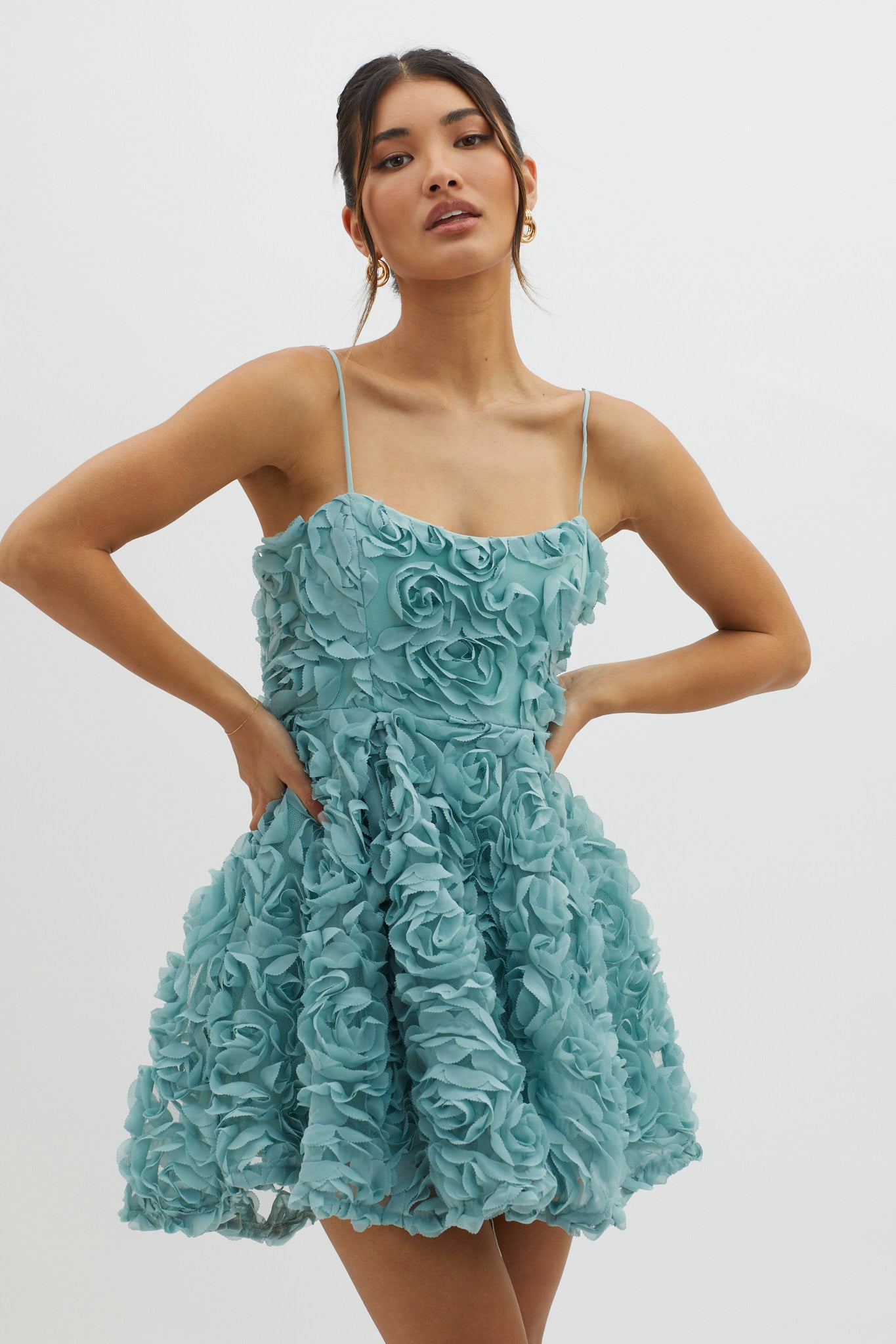 Mariela Floral Embellished Mini Dress Sage - L Mariela Floral Embellished Mini Dress Sage - L