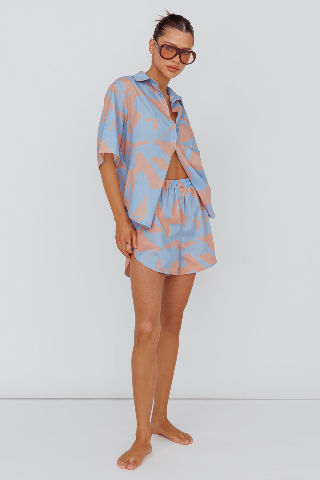 On Vacay Elastic Waist Shorts Print Blue by Selfie Leslie