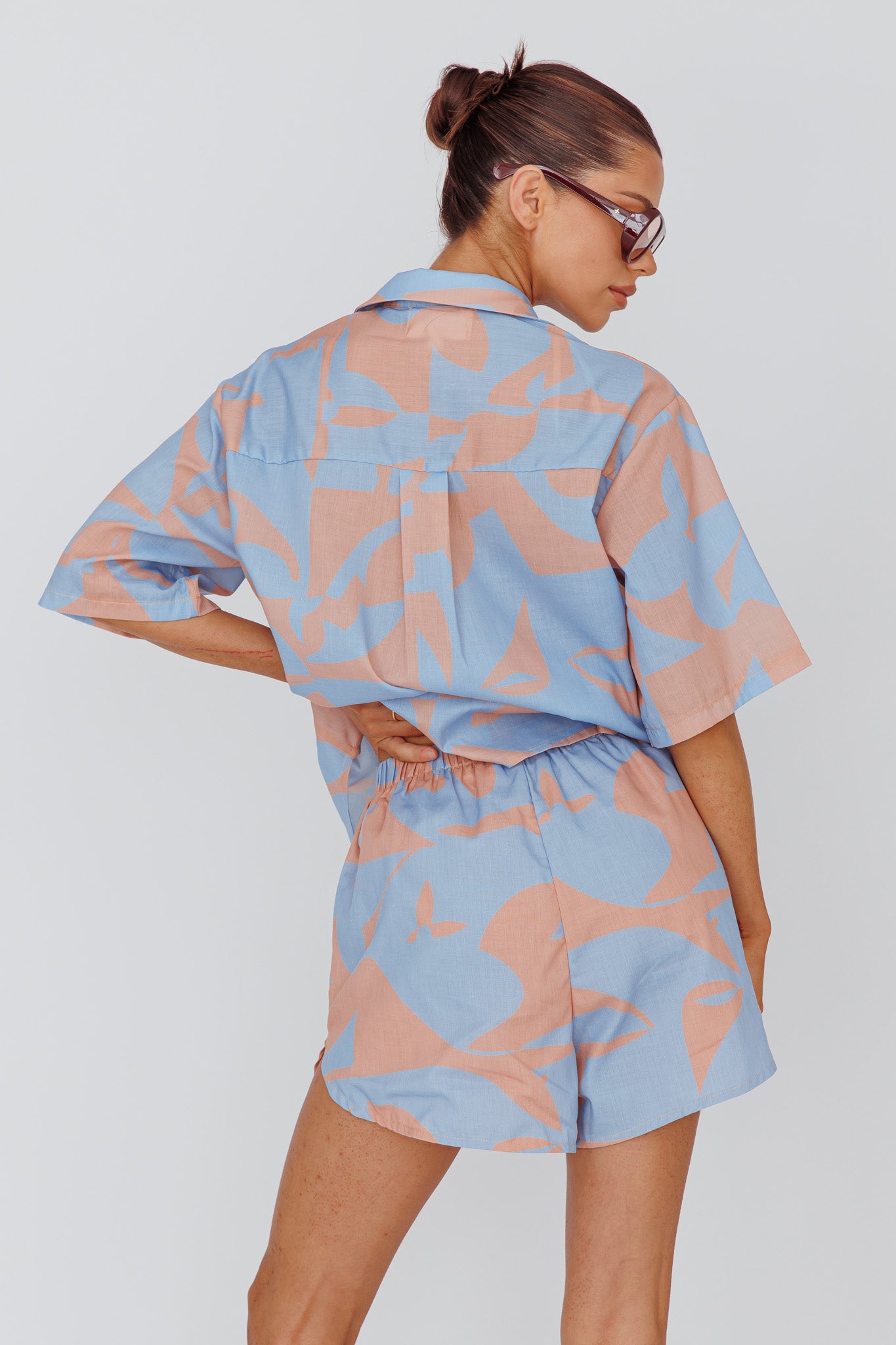 On Vacay Elastic Waist Shorts Print Blue by Selfie Leslie
