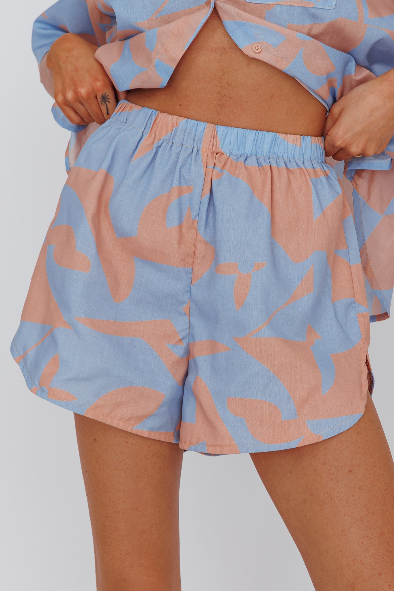 On Vacay Elastic Waist Shorts Print Blue by Selfie Leslie
