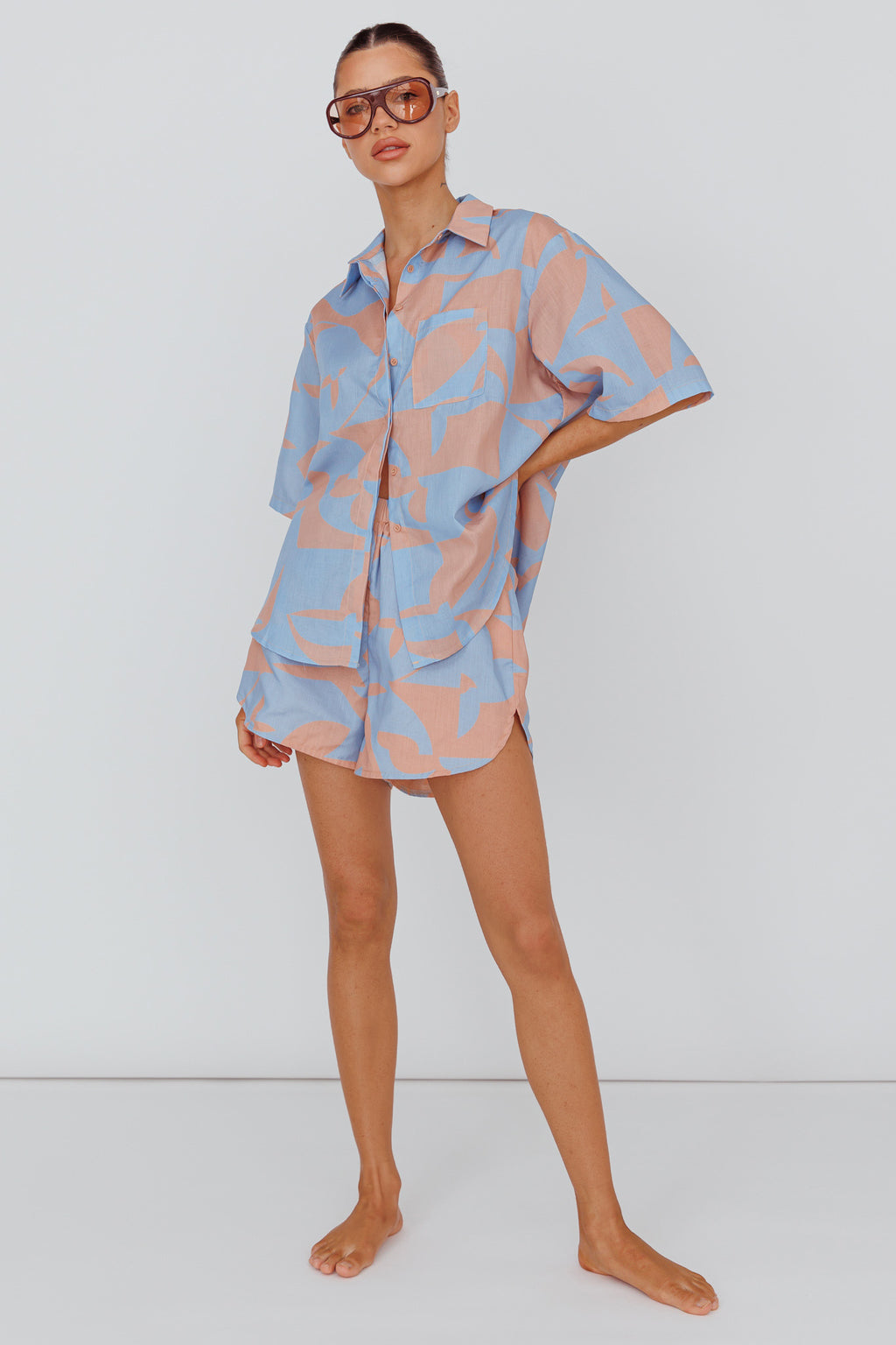 On Vacay Elastic Waist Shorts Print Blue by Selfie Leslie