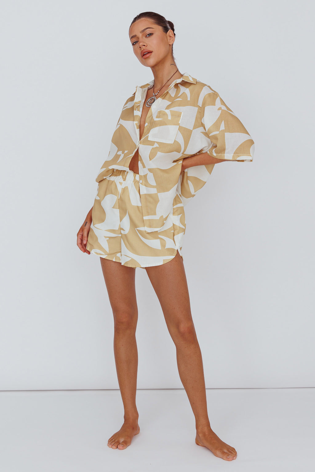 On Vacay Elastic Waist Shorts Print Yellow by Selfie Leslie