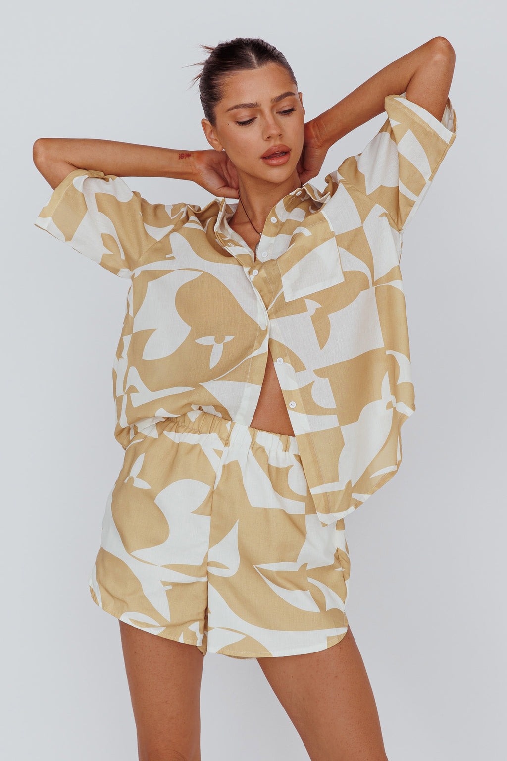 On Vacay Elastic Waist Shorts Print Yellow by Selfie Leslie