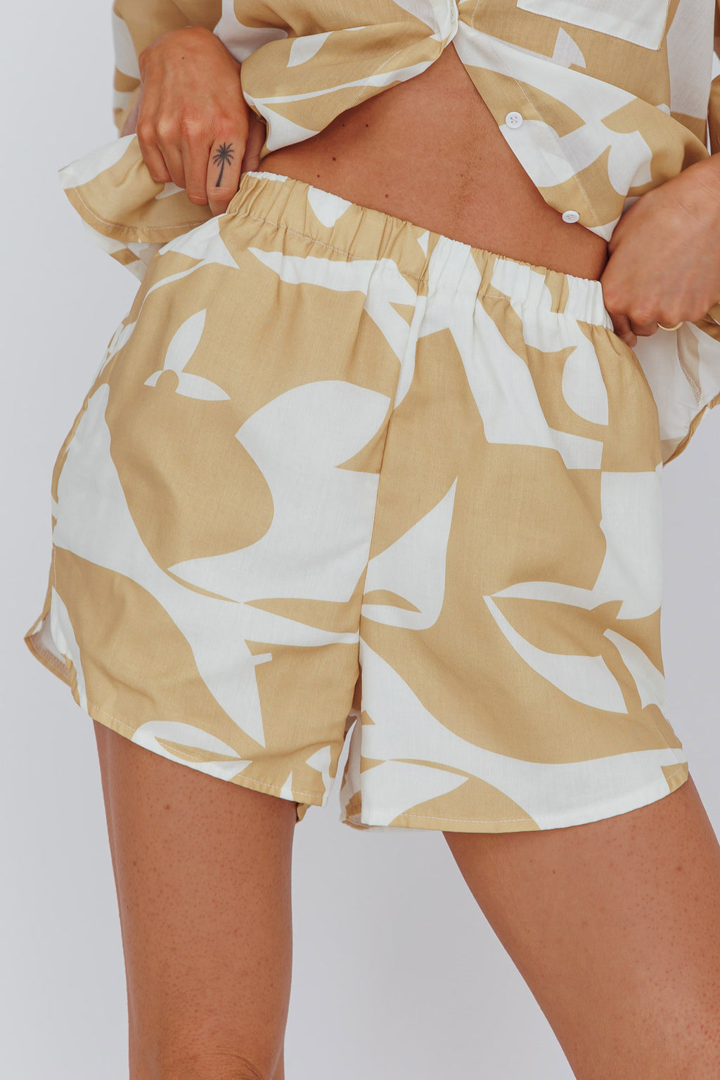 On Vacay Elastic Waist Shorts Print Yellow by Selfie Leslie