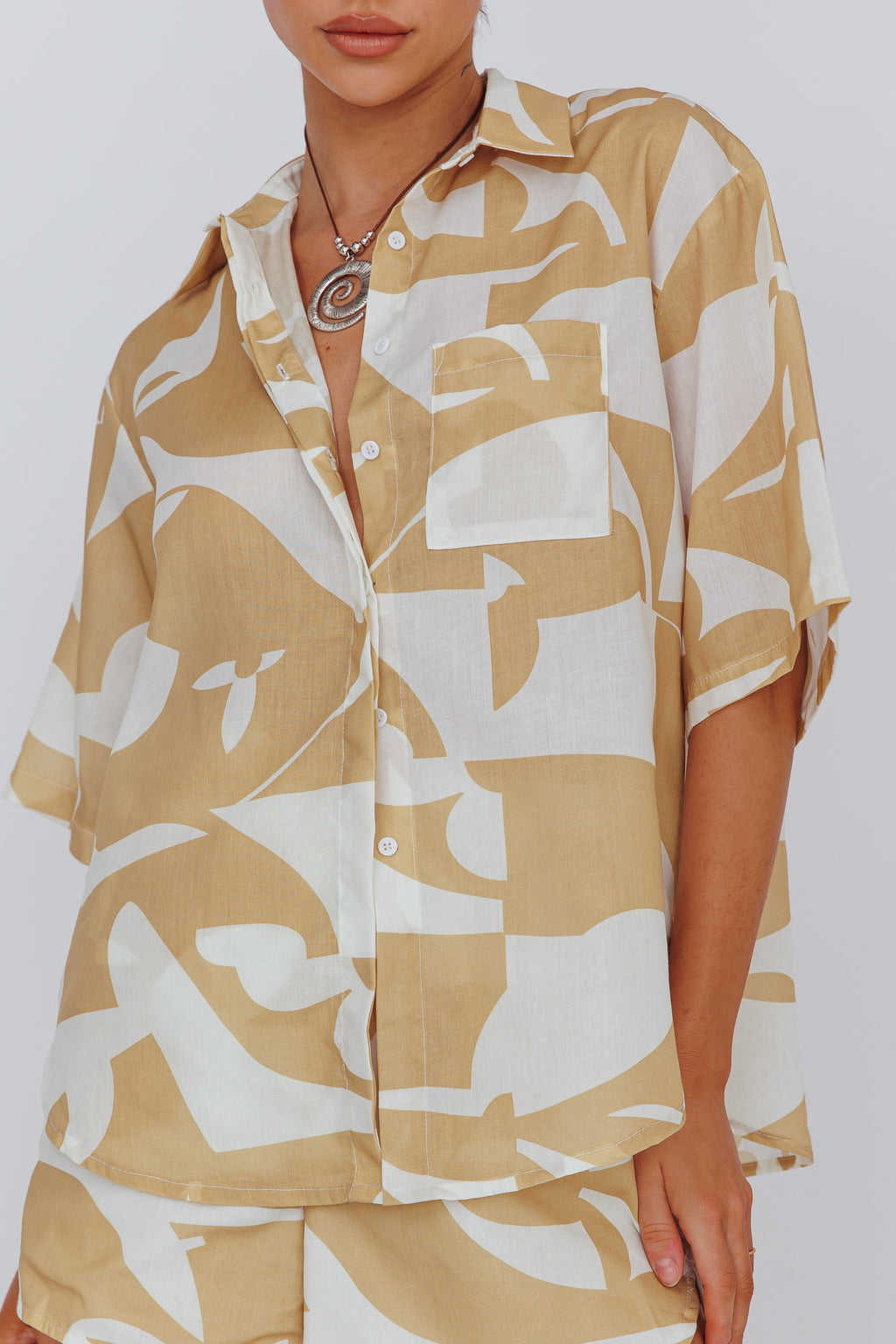 On Vacay Button-Up Shirt Print Yellow by Selfie Leslie