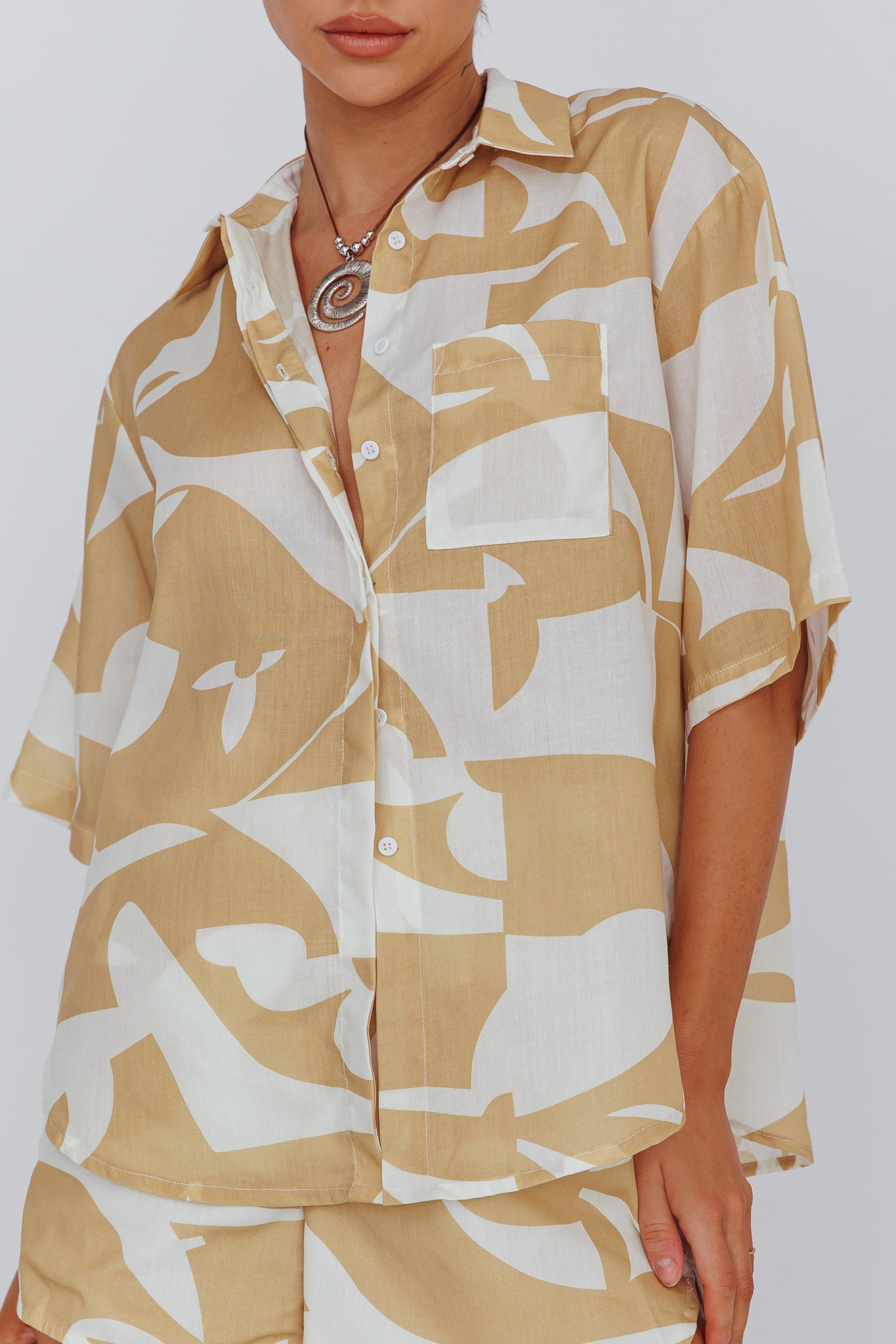 On Vacay Button-Up Shirt Print Yellow by Selfie Leslie