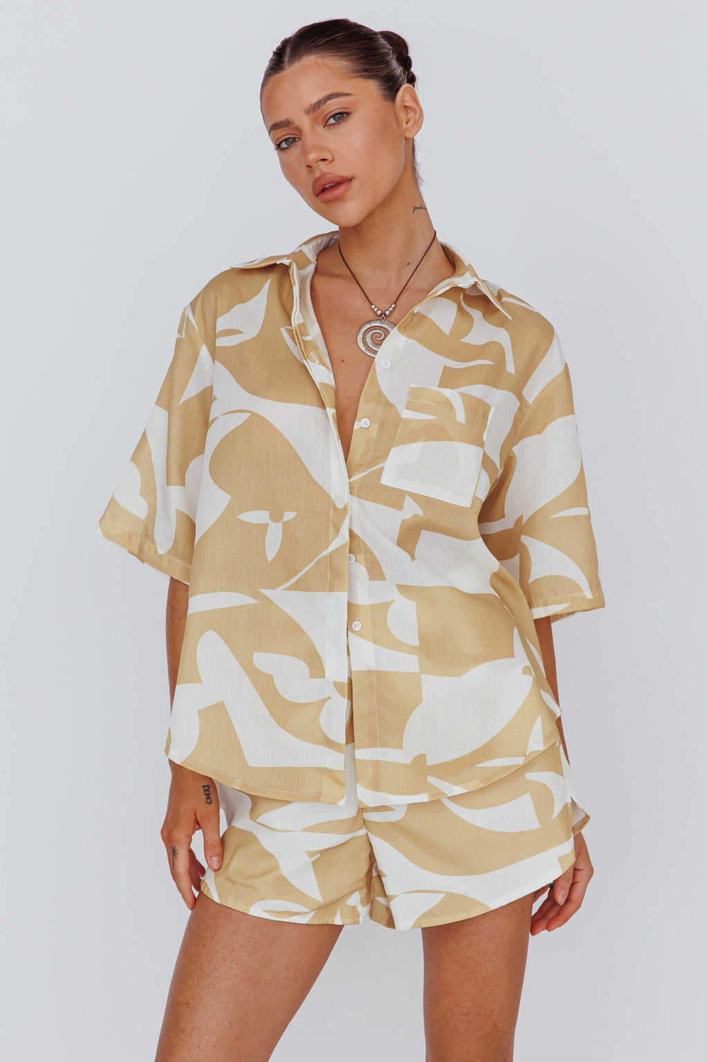 On Vacay Button-Up Shirt Print Yellow by Selfie Leslie