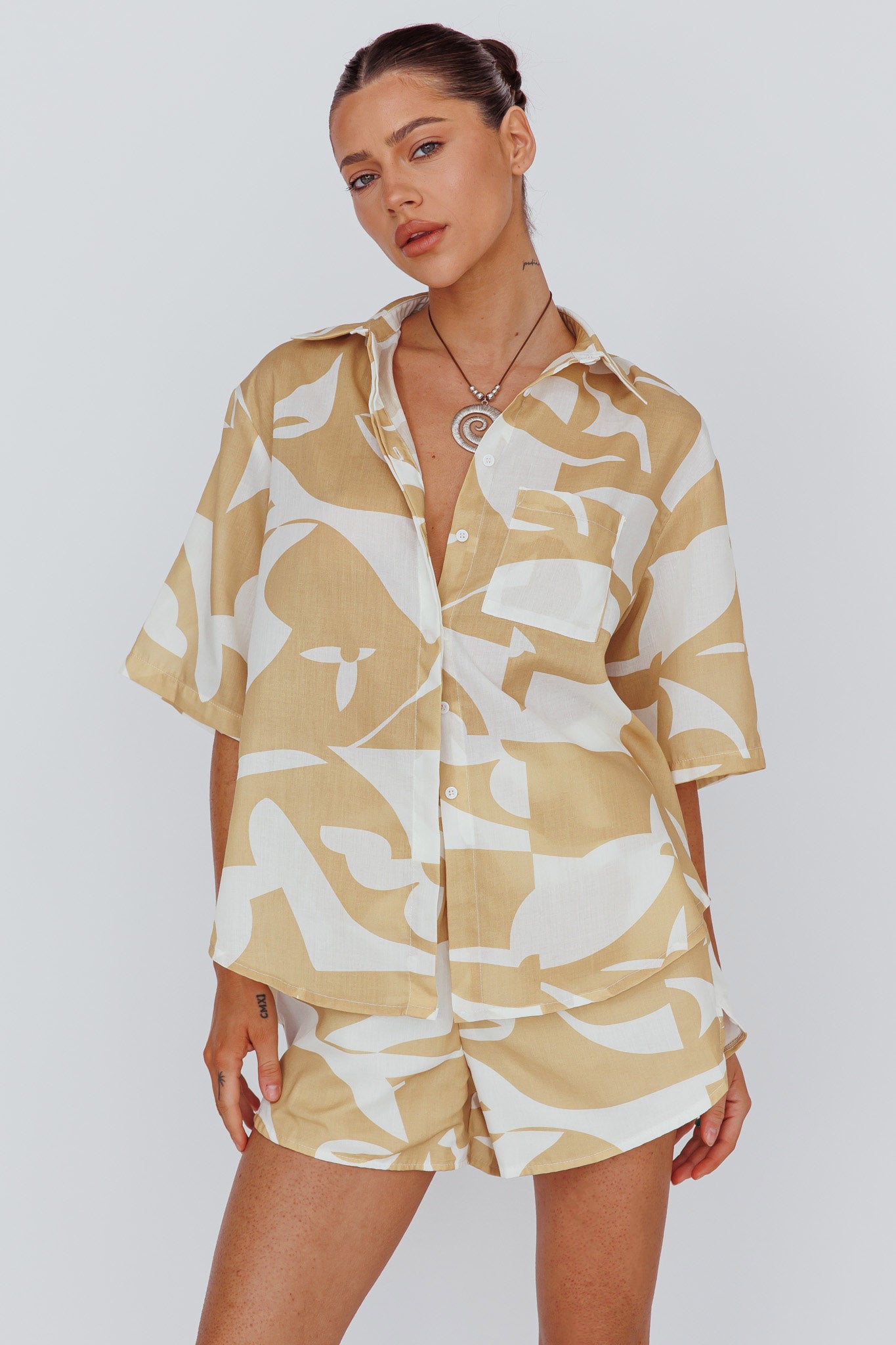 On Vacay Button-Up Shirt Print Yellow by Selfie Leslie