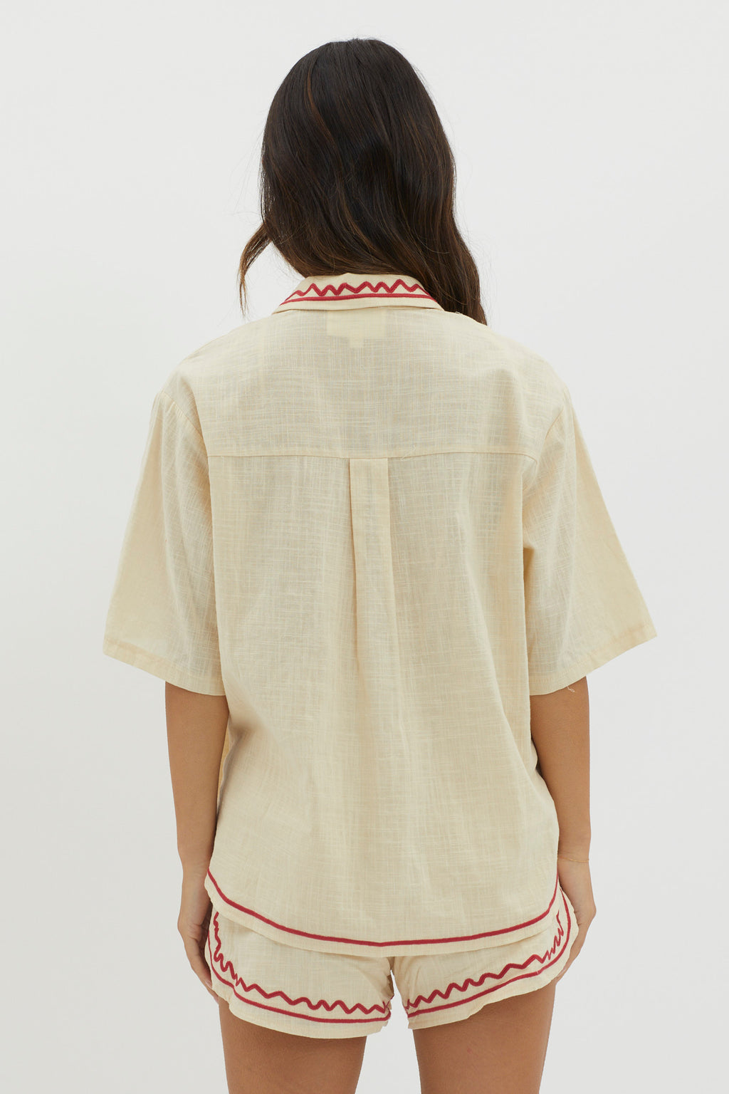 On Vacay Elastic Waist Shorts Embroidered Beige by Selfie Leslie