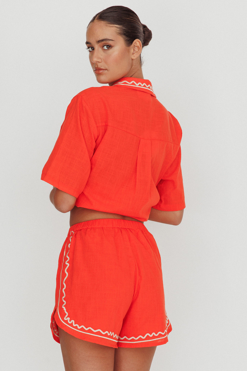On Vacay Elastic Waist Embroidered Shorts Orange by Selfie Leslie
