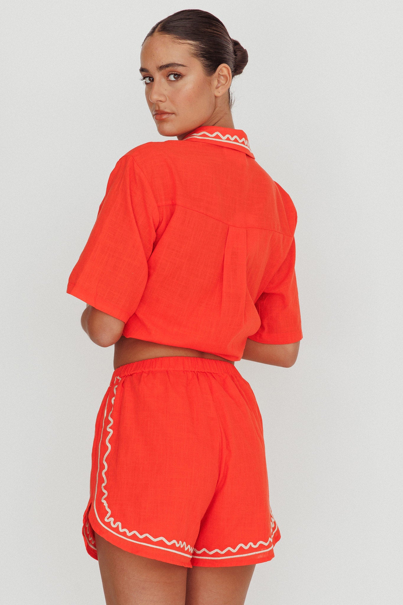 On Vacay Elastic Waist Embroidered Shorts Orange by Selfie Leslie