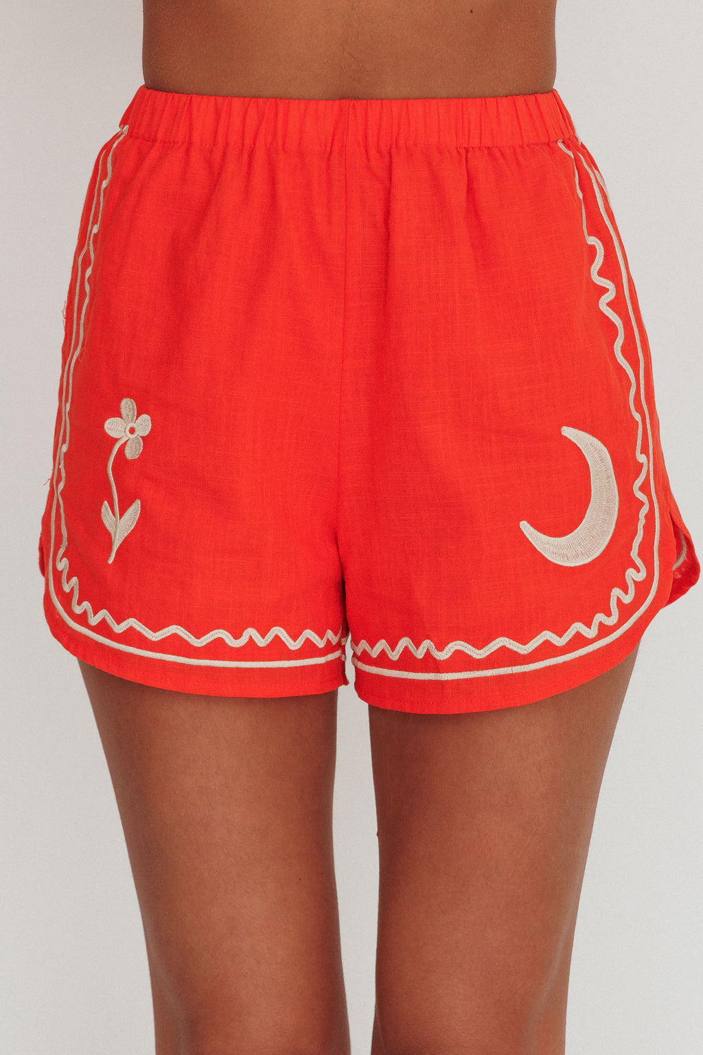 On Vacay Elastic Waist Embroidered Shorts Orange by Selfie Leslie