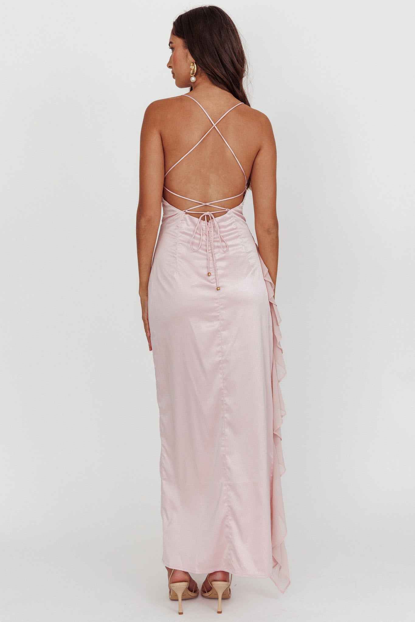 Katarina Satin Ruffle Hem Maxi Dress Cheek - XL Katarina Satin Ruffle Hem Maxi Dress Cheek - XL