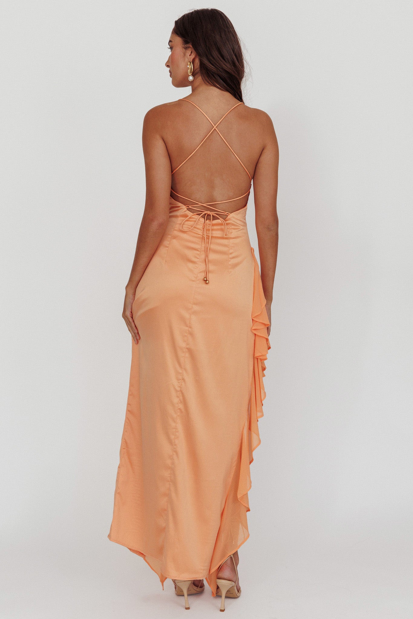 Katarina Satin Ruffle Hem Maxi Dress Mango– Selfie Leslie